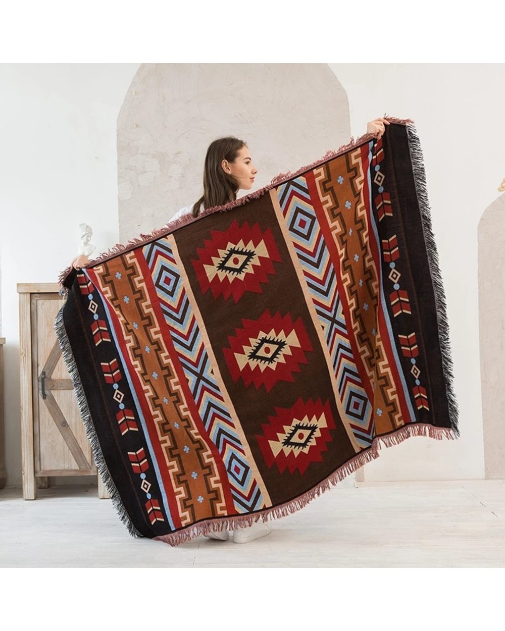 Native American Blankets Outdoor Beach Picnic Blanket Striped Boho Linen Bed Blankets Plaid Sofa Mats Travel front-3