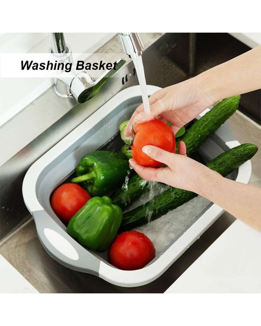 Multifunction Foldable Chopping Board Colander Cutting Board Kitchen Sink Storage Basket front-3