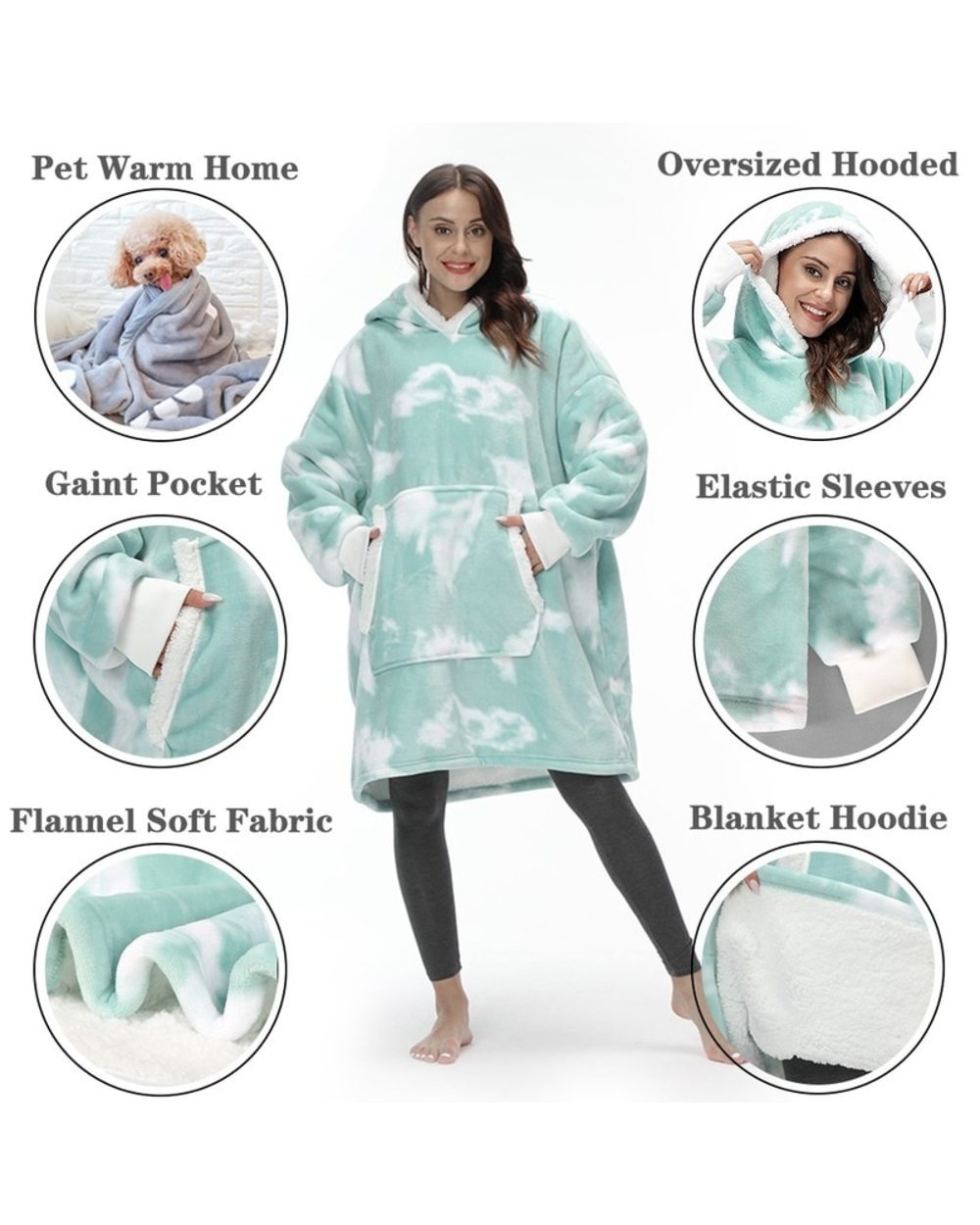 Oversized Hoodie Blanket Wtiner Sweatshirt Women Tie Dye Hoodies Fleece Giant Wearable Blanket Sleeves Winter Pullover front-5