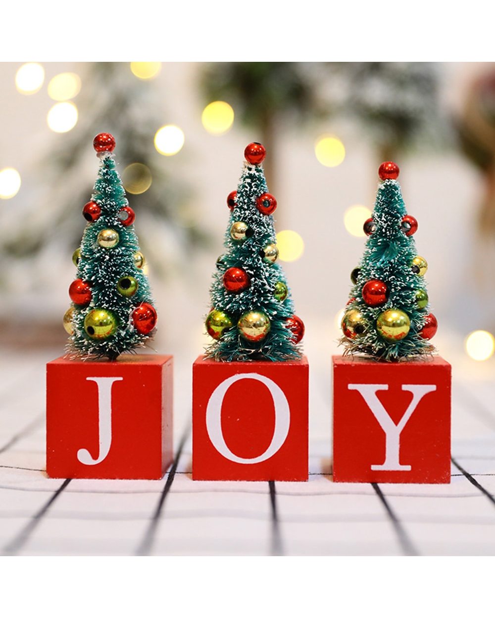 1Set Mini Christmas Tree Wooden Ornament Shop Showcase Table JOY XMAS Kids Gift 2022 Navidad Year Home Party Decoration front-5
