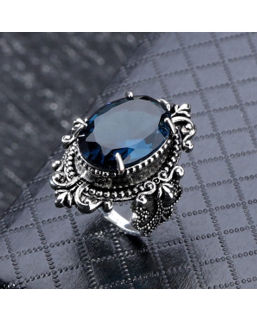Classic Sea Blue Crystal Ring For Women European and American Vintage Thai Silver Color Oval Hand Jewelry Accessories front-3