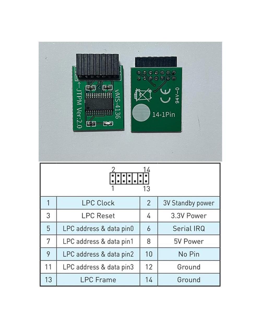 Tpm 2.0 Module Encryption Security Module Board Remote Card Supports Multi-Brand Motherboard 12 14 18 20-1Pin Pin Color front-2