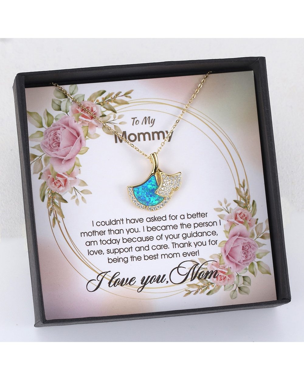 To My Mommy Gift Leaves Necklace Gift Set with Message Card front-0