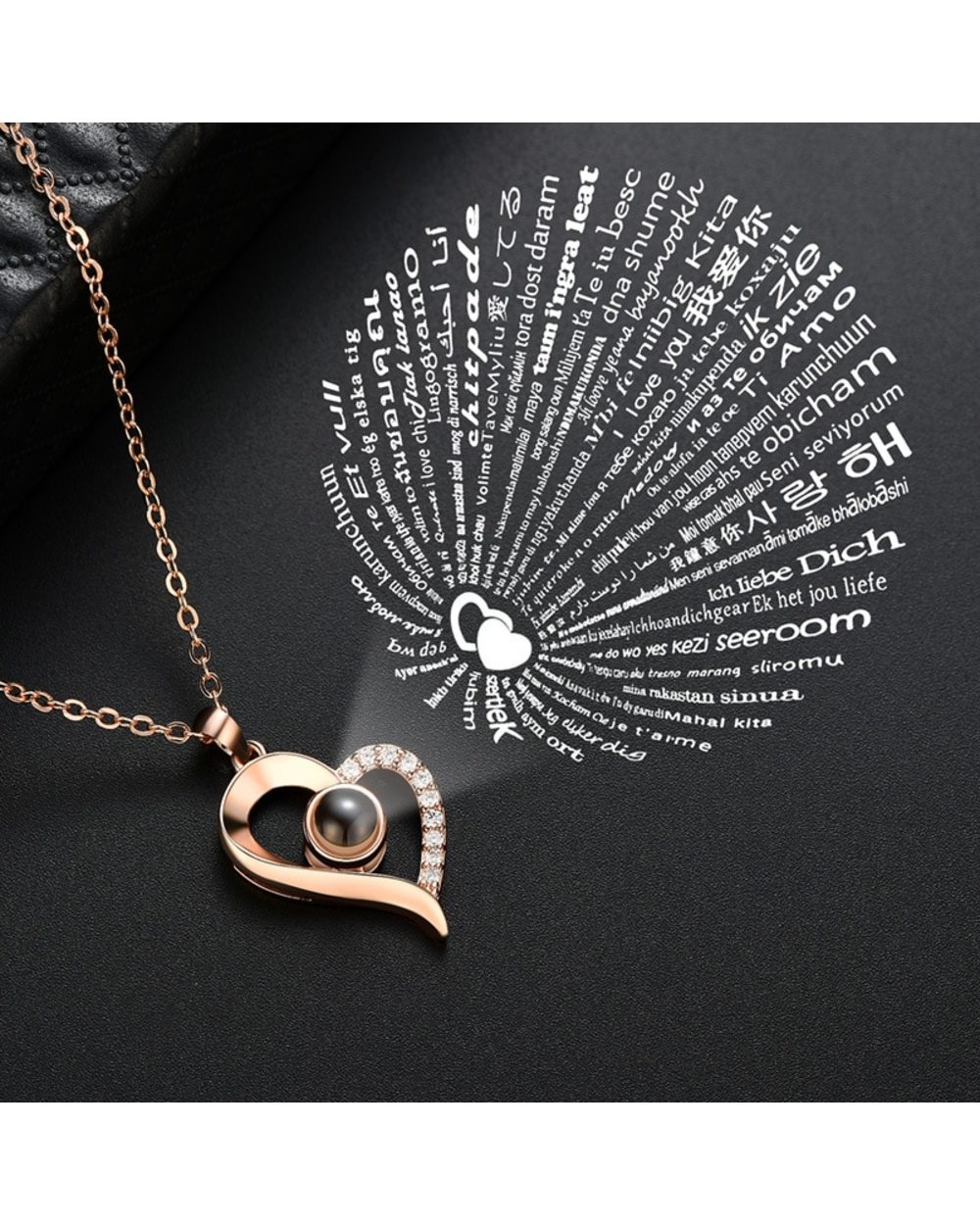 Rose Gold 100 languages I love you Projection Pendant Necklace Romantic Love Memory Wedding Necklace for Women front-0