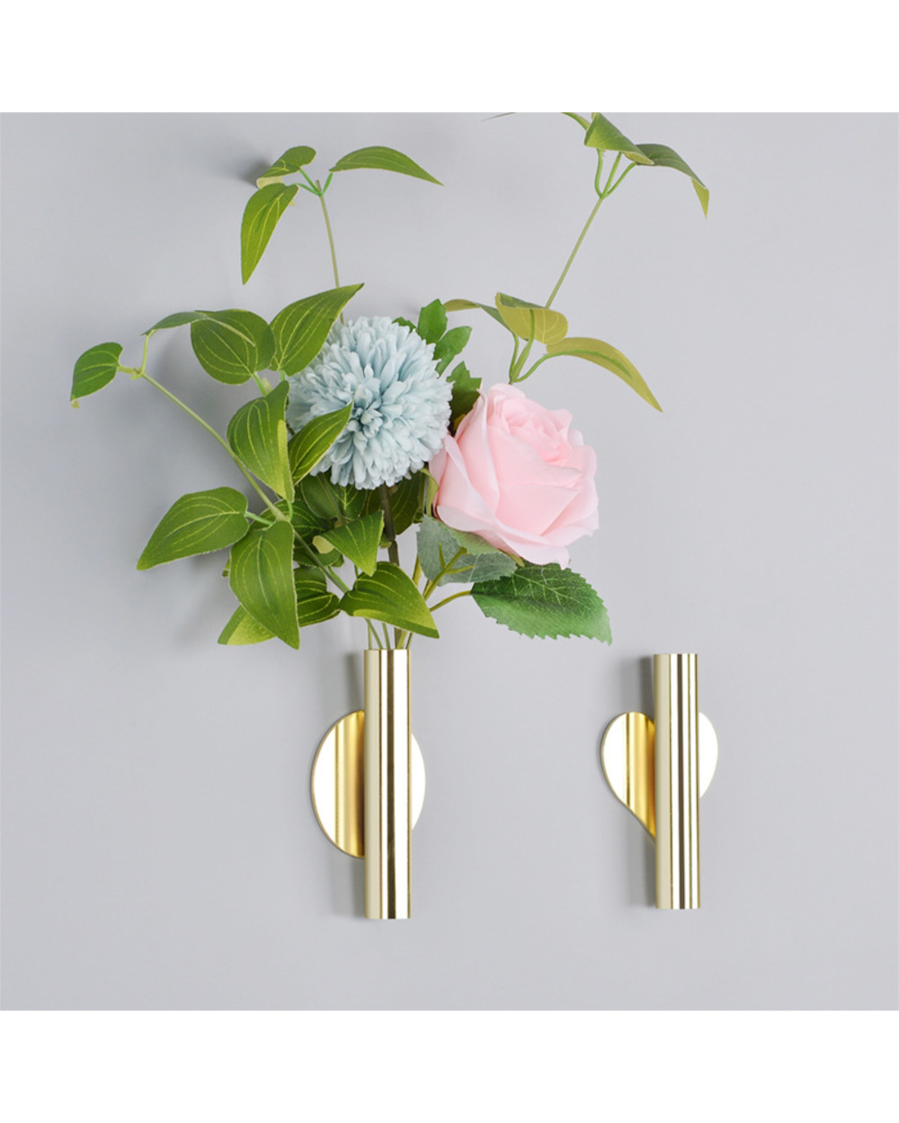 Creative Wall Flower Ware Nordic Style Wall Flower Tube Vase Gold Non Perforated Living Room Wall Decoration Pendant front-3