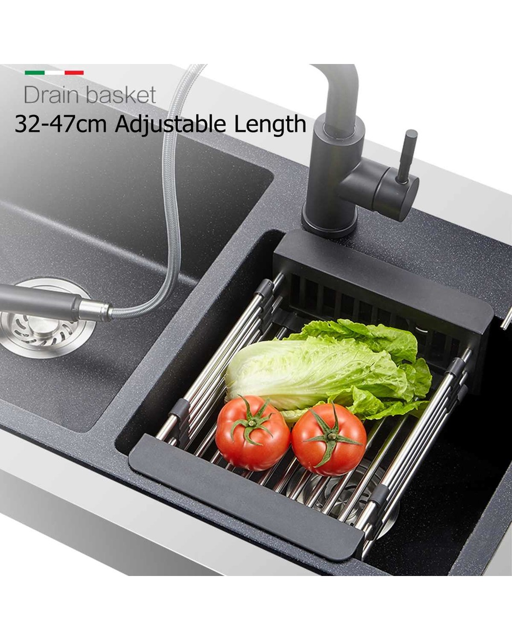 Stainless Steel Adjustable Telescopic Kitchen Over Sink Dish Drying Rack front-4