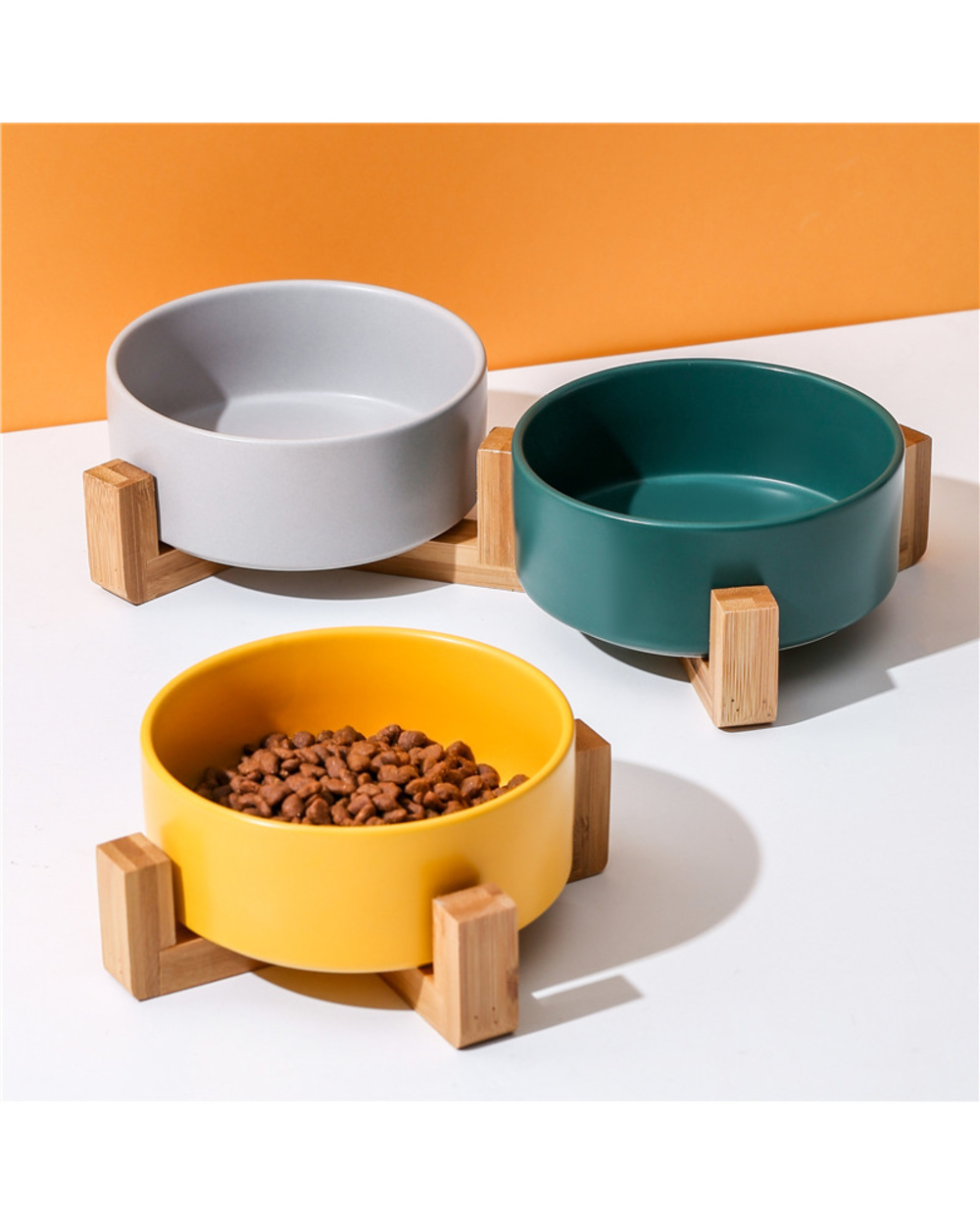 Dog Bowl Ceramic Pet Food Bowl Cat Water Food Bowls With Wood Stand No Spill Large Feeder Dish Feeding Puppy Bowls Pet front-0