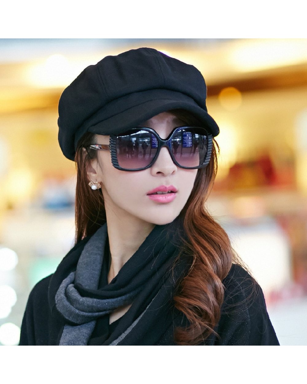 Loose Cloud Top Octagonal Beret Hats Wool Blended Newsboy Hat Women Cool Street Brim Cap Outdoor Winter Autumn Berets C front-4