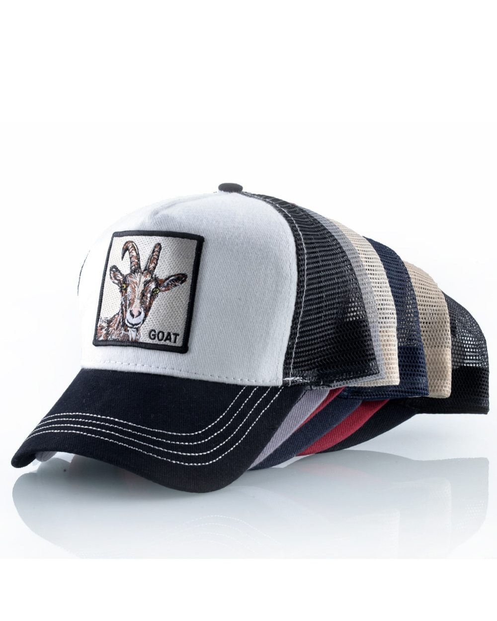 Fashion Baseball Cap Men Women Snapback Hip Hop Bone Bill Goat Embroidery Streetwear Trucker Hats Breathable Mesh Black front-2