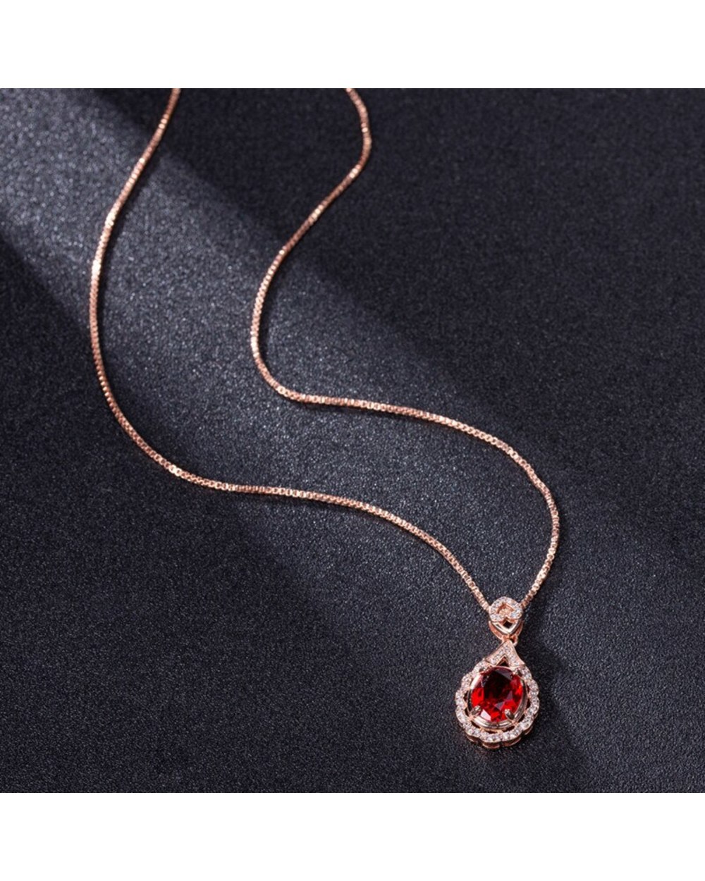 Genuine 14 K Rose Gold Ruby Pendant Natural 45cm Necklace For Women front-2