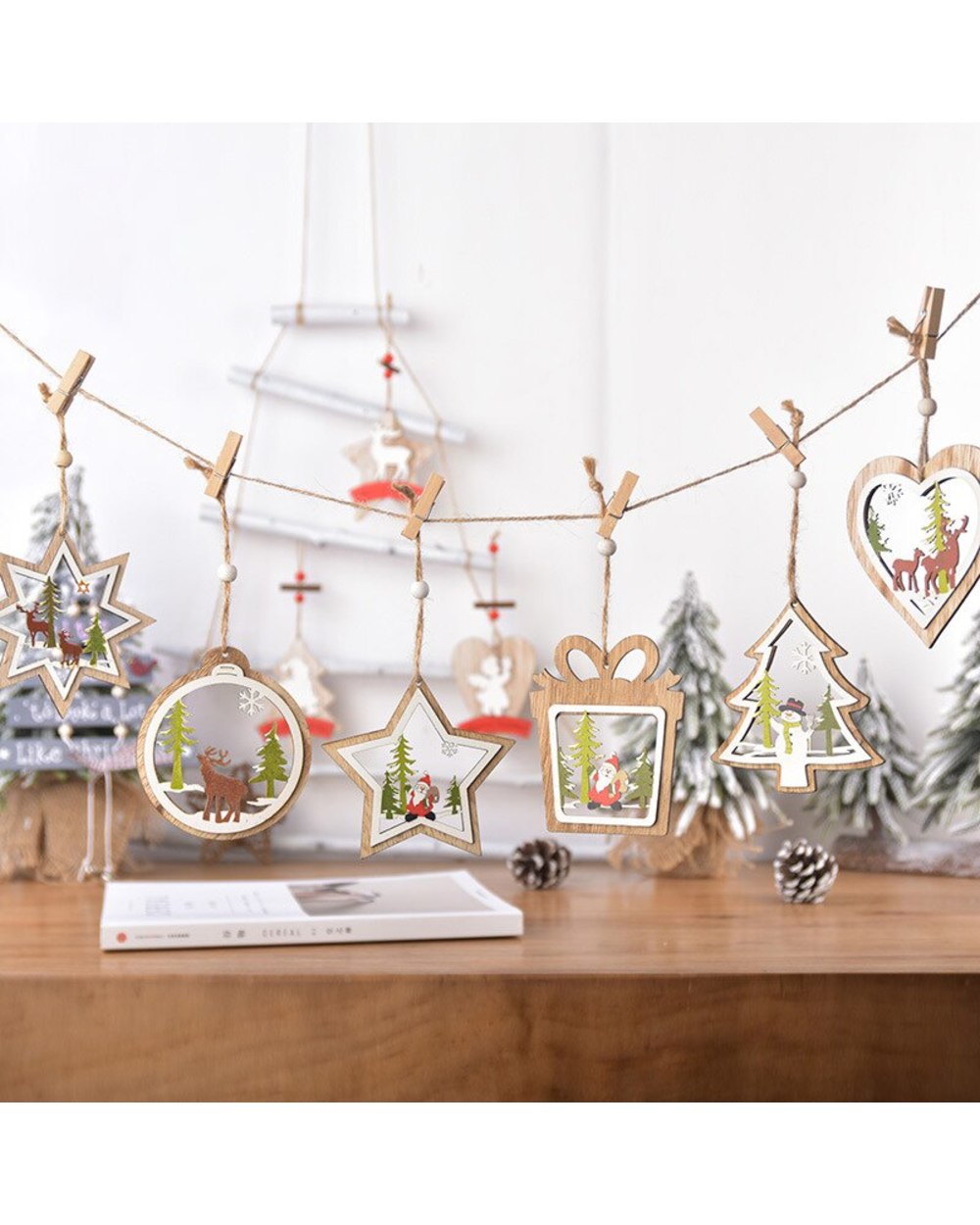 Creative Christmas Tree Wood Crafts Pendant DIY Ornaments Party Holiday Wedding Christmas Decoration Wooden Decor Gift front-2