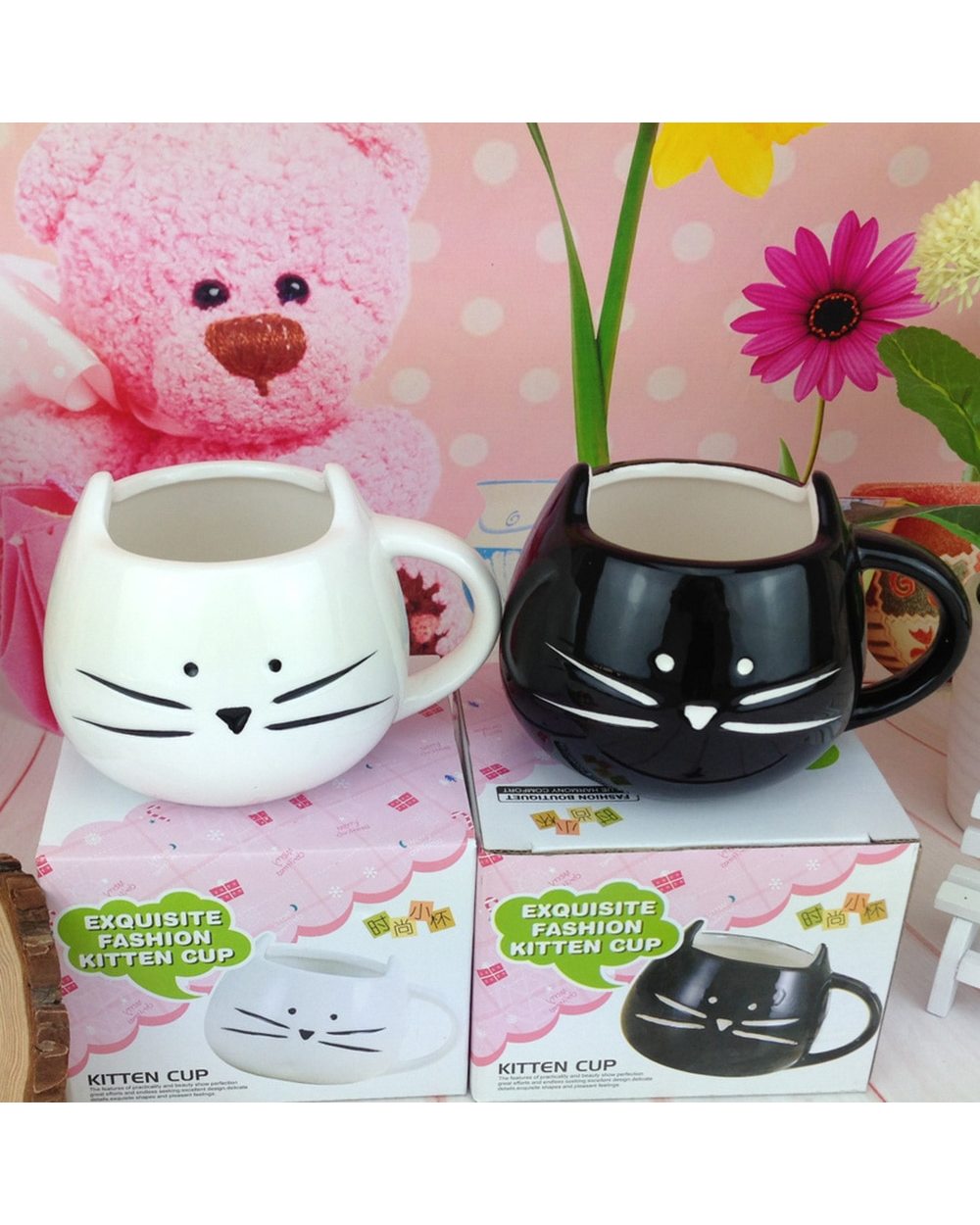 Ceramic Cute Cat Mugs With Spoon Coffee Tea Milk Animal Cups With Handle 400ml cat cup Drinkware Christmas gifts front-3