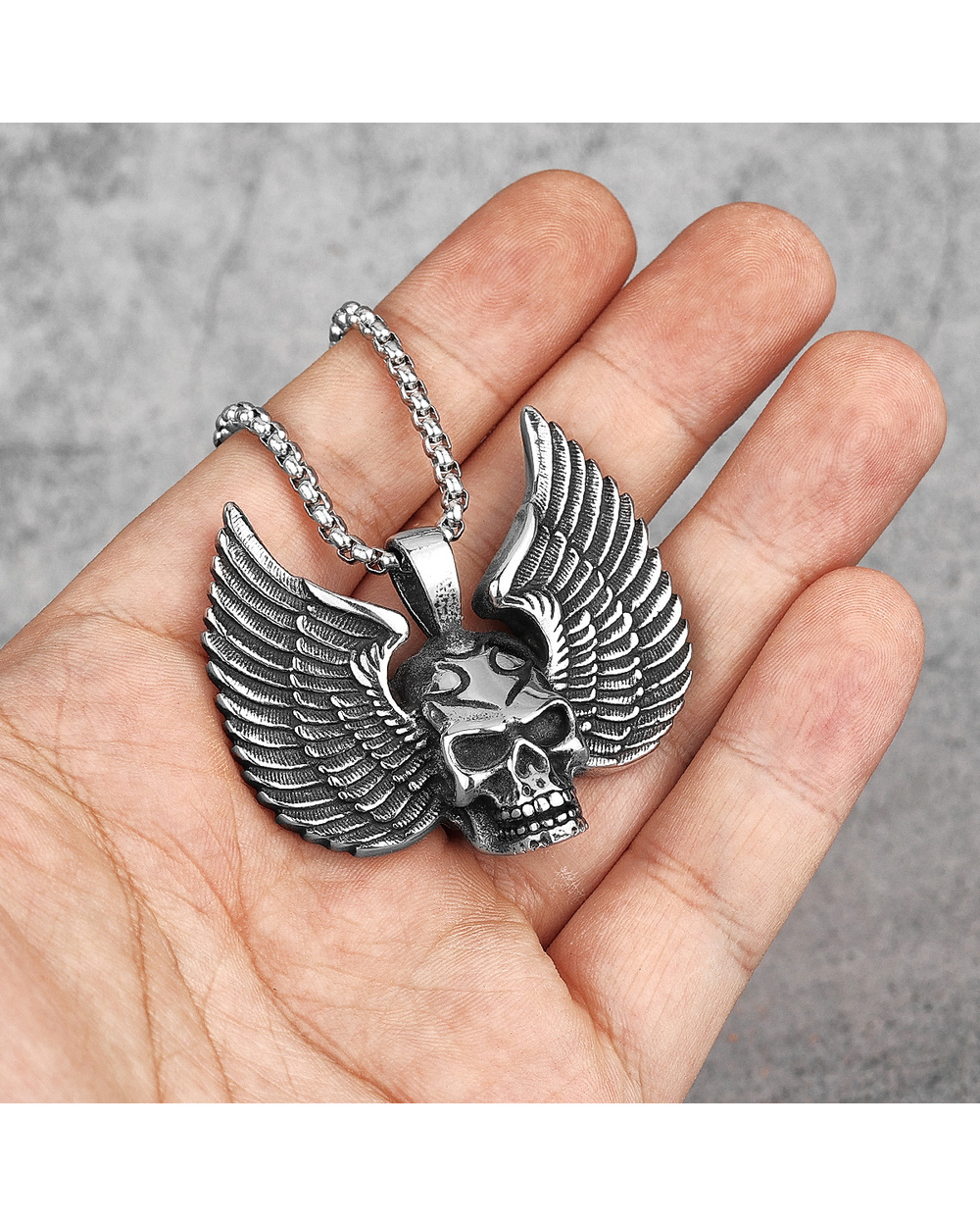 Wings Skull Stainless Steel Necklace front-0
