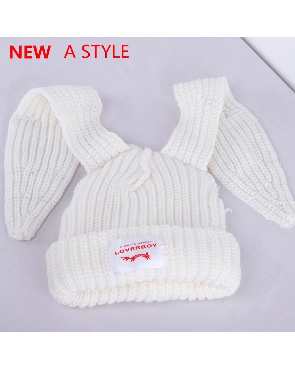 2022 Winter Skullies Cute Women Long Ears Fox Hat Crochet Knitted Hat Costume Beanie Hats Women Christmas Gift Hip-Hop front-1