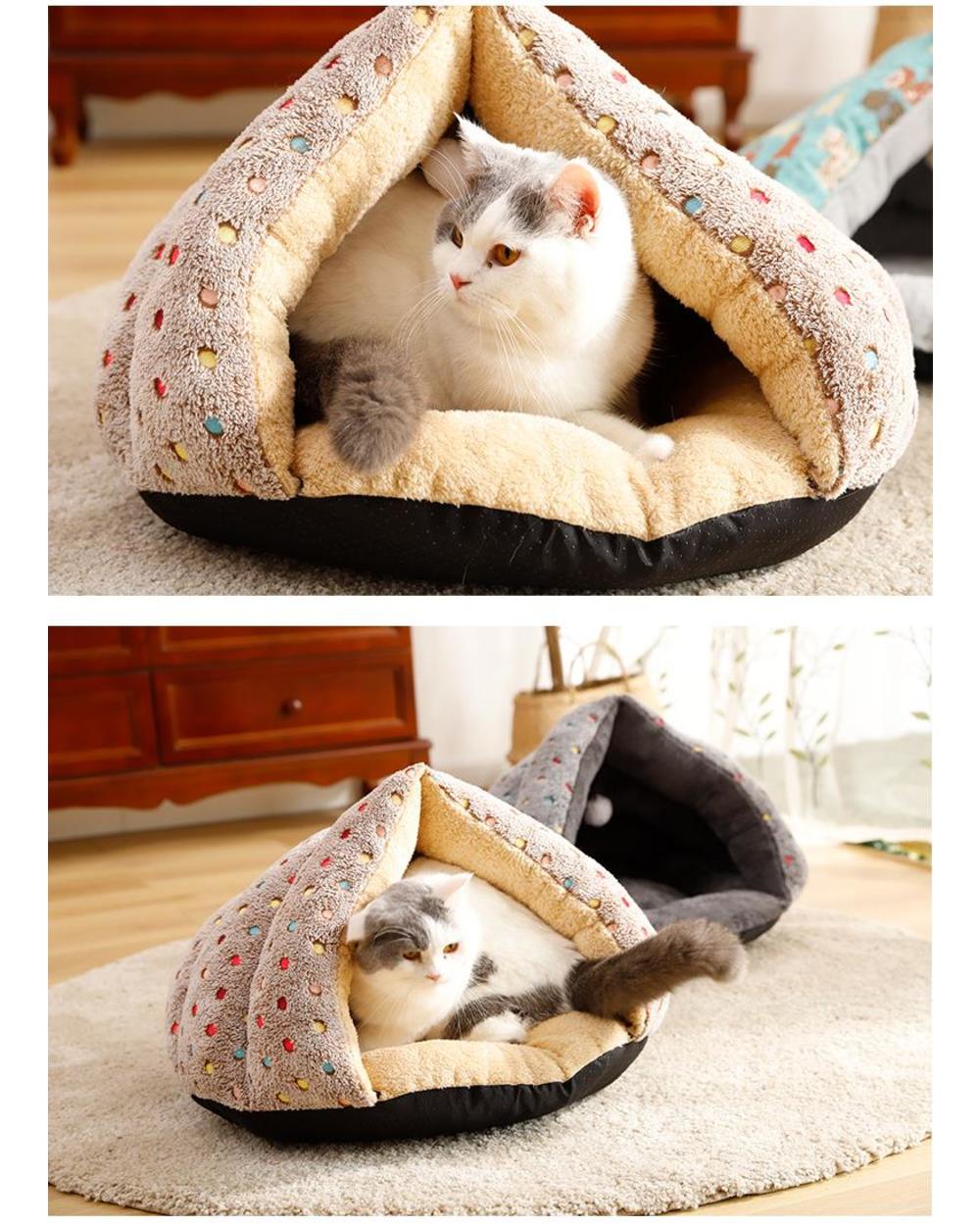 Cat Bed Round Portable Plush Cat Warm Beds House Pet Dogs Cat Nest Cats Mat Cushion Sleeping Sofa Dog Cat Accessories front-5