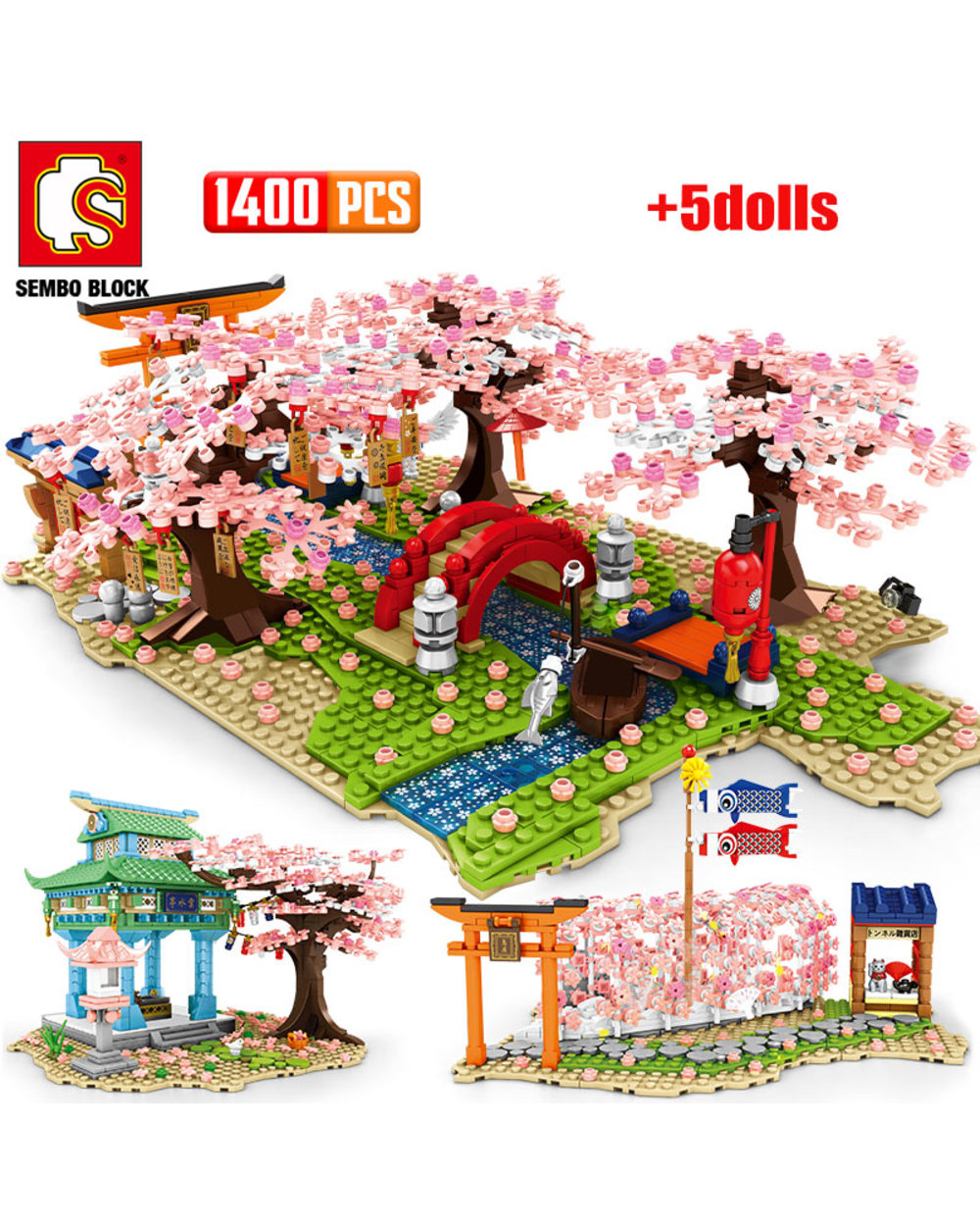 City Street View Sakura Inari Shrine Building Blocks Friends Cherry Blossom House Tree Construct Brick Toys for Children front-0