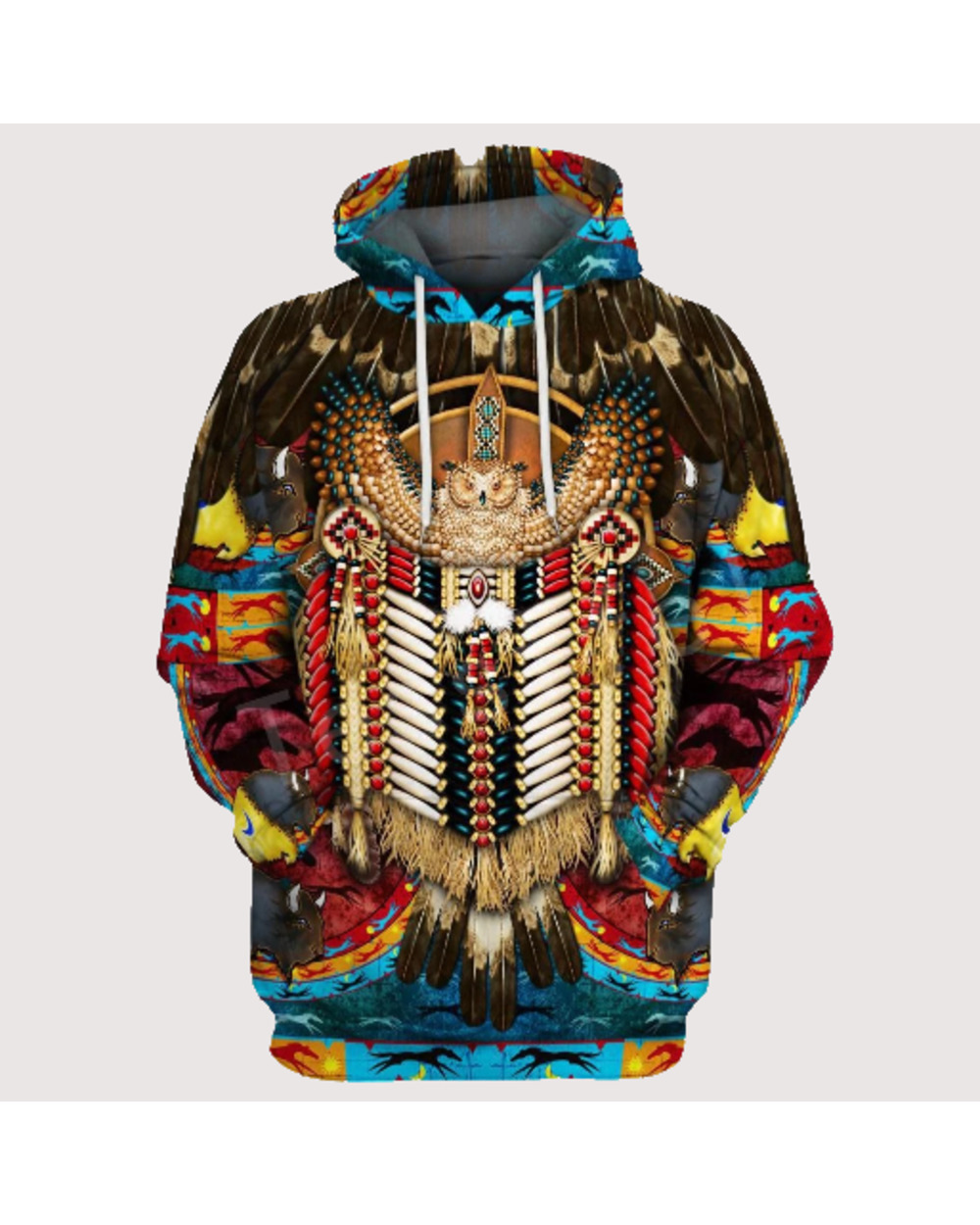 Hoodie Owl Native Feather Color 3D Print Hoodies front-0