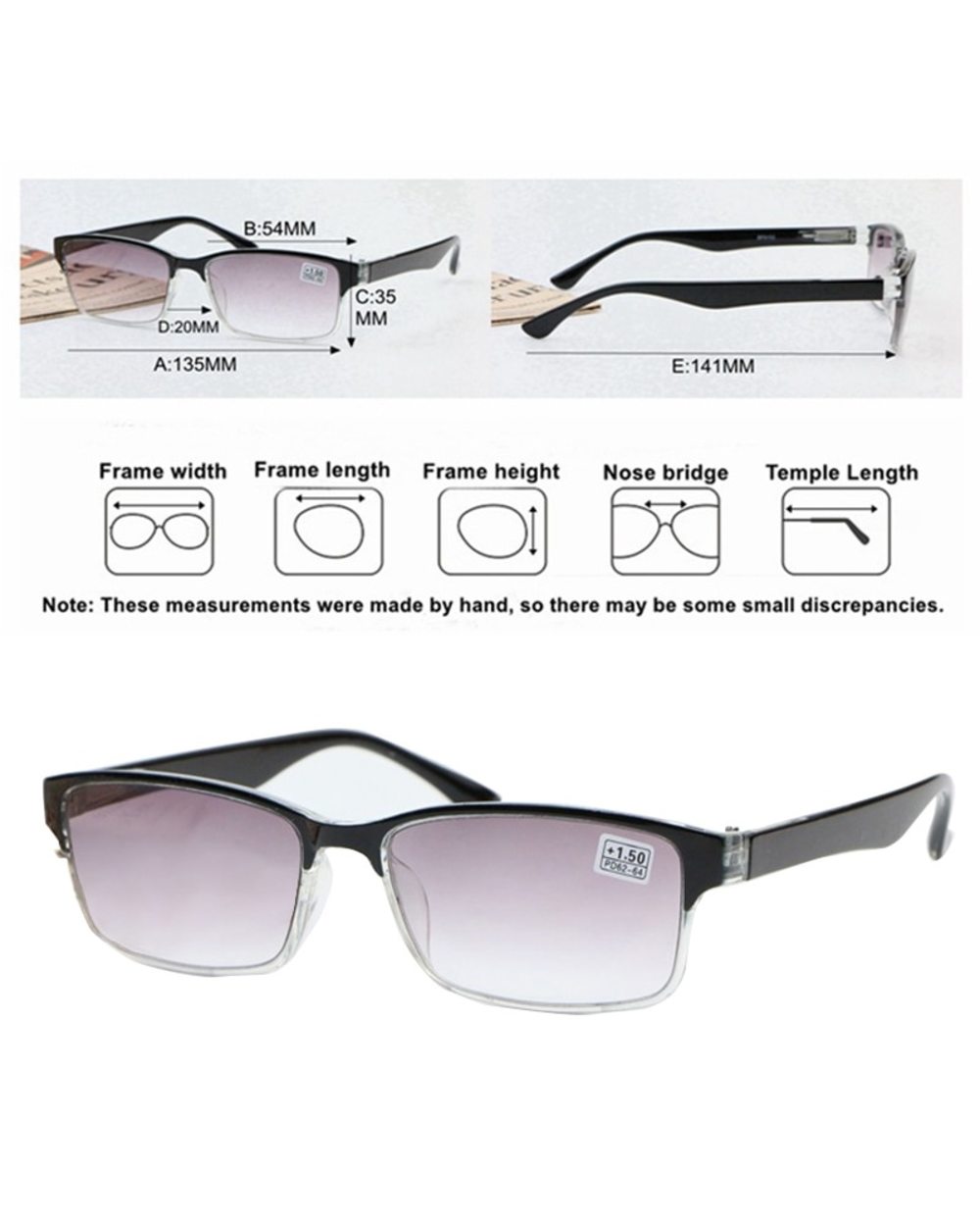 Seemfly +7.5 1.25 1.5 2 2.5 3 4.5 +5.0 Progressive Gray Reading Glasses Male Black Retro Goggle Female Prebyopic Hypero front-5