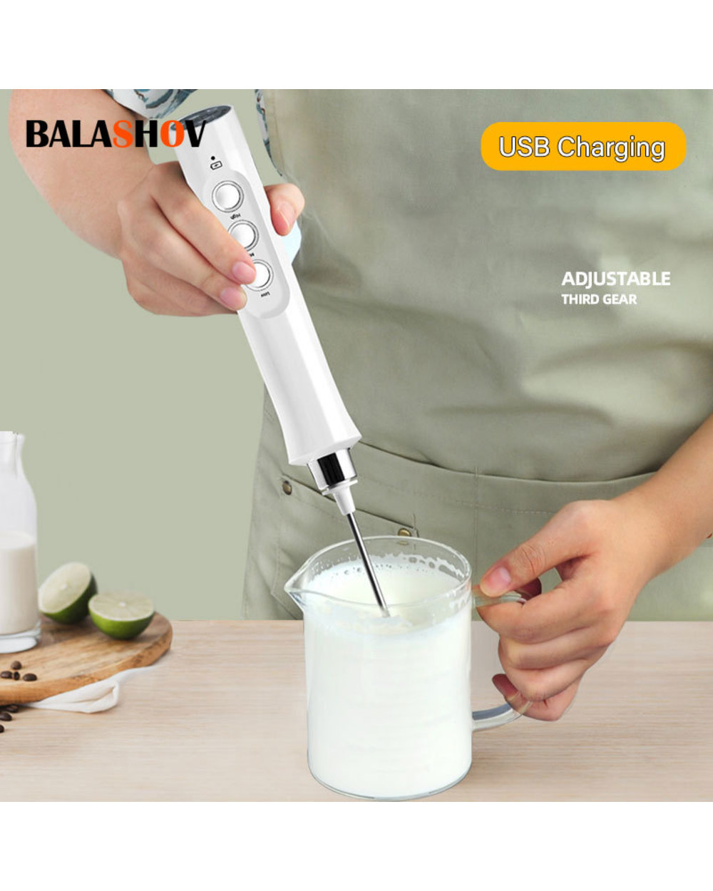 Portable Rechargeable Electric Milk Frother Foam Maker Wireless Handheld Foamer High Speeds Drink Mixer Coffee Frothing front-0
