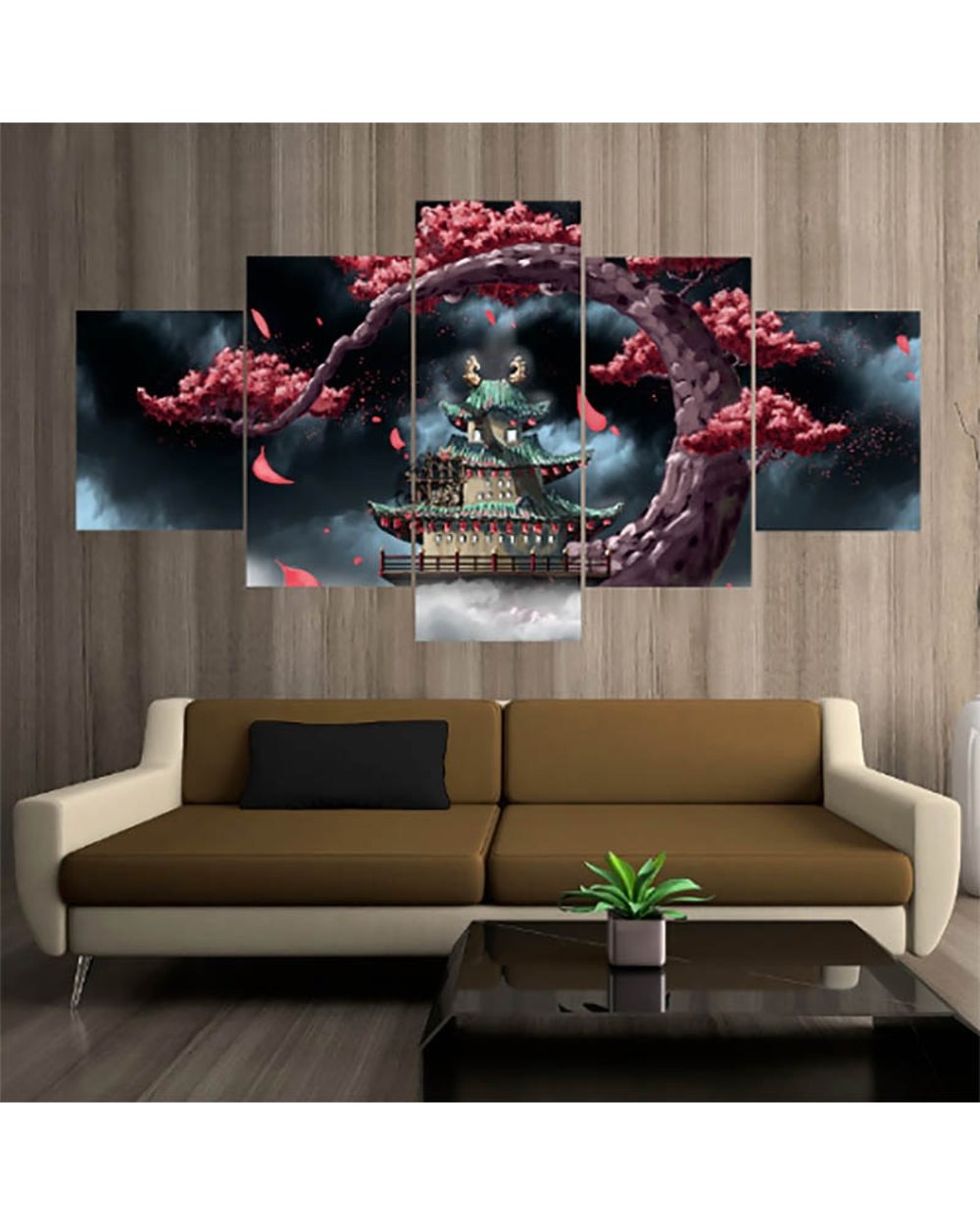 Anime Manga Paintings Vintage Tree Picture Print Anime 5 Panel Canvas Art Wall Decor front-0