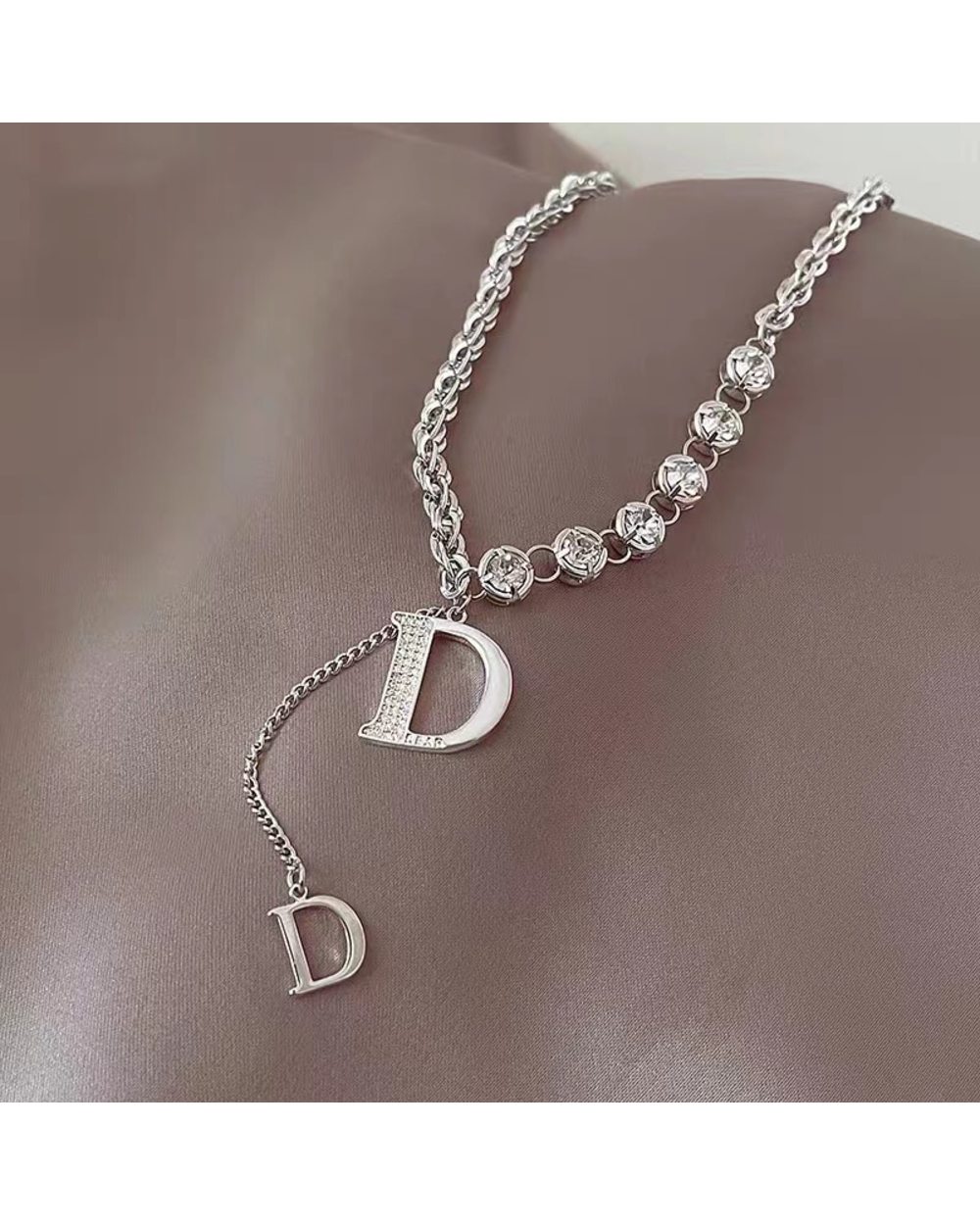 Designer Luxury Zircon D Letter Pendant Long Necklace front-3