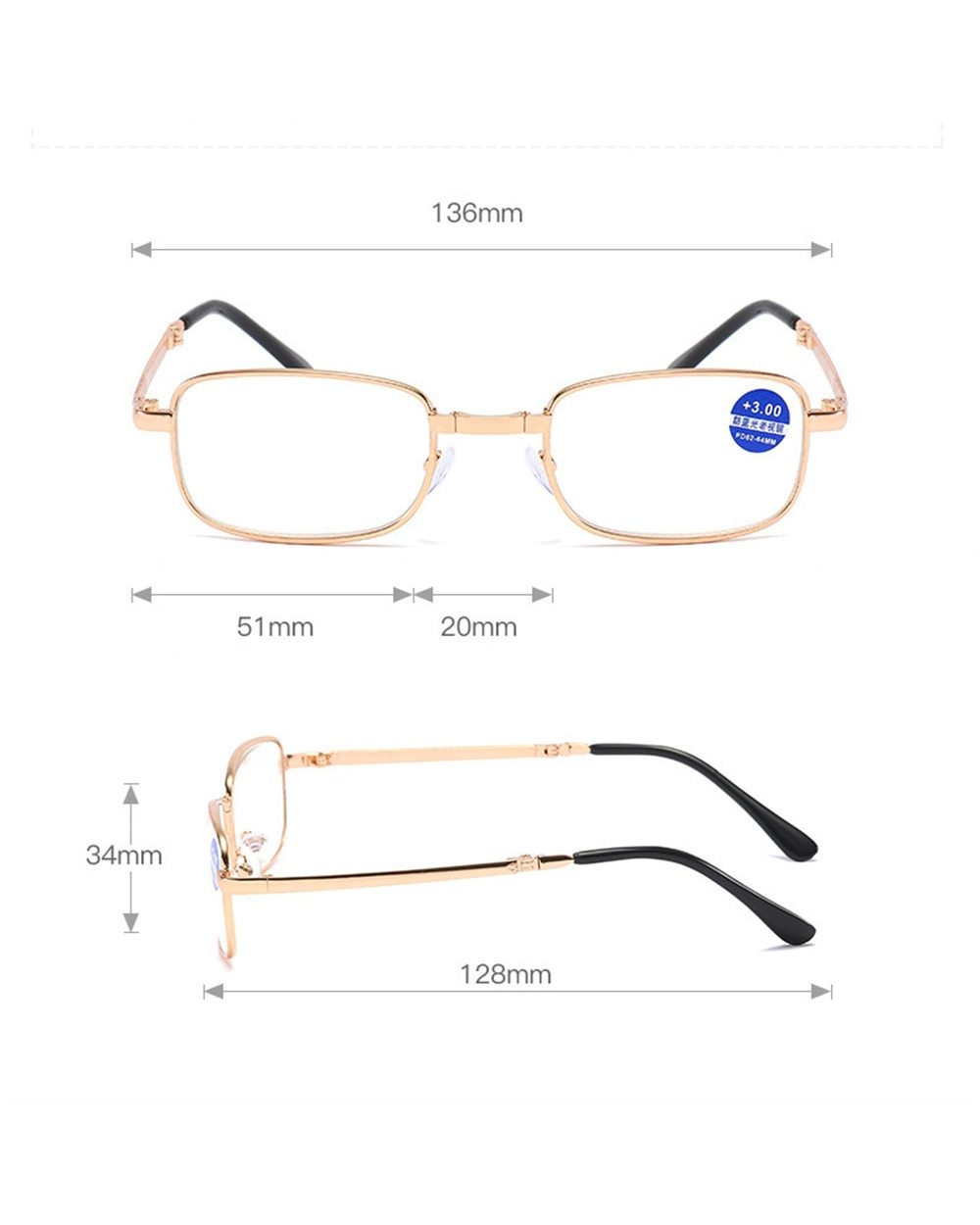 Foldable Reading Glasses Folding Presbyopia Men Women Metal Retro Computer Reading Glasses With Case 1.0 1.5 2.0 2.5 3. front-5