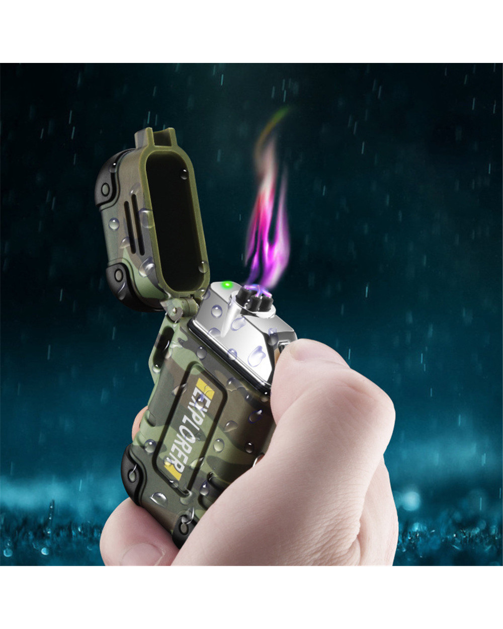 Outdoor Waterproof Electronic Lighter Portable Usb Charging Plasma Dual Arc Igniter Smoking Accries Camping Tools front-4