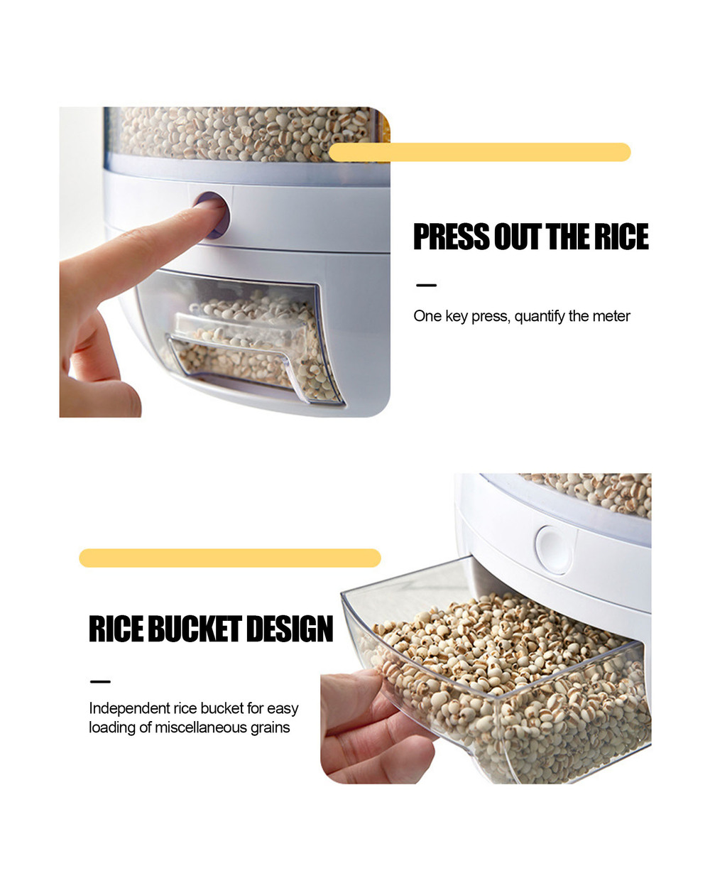Dry Food Container Round Rice Storage 6-Grid Grain Rice Bucket front-2