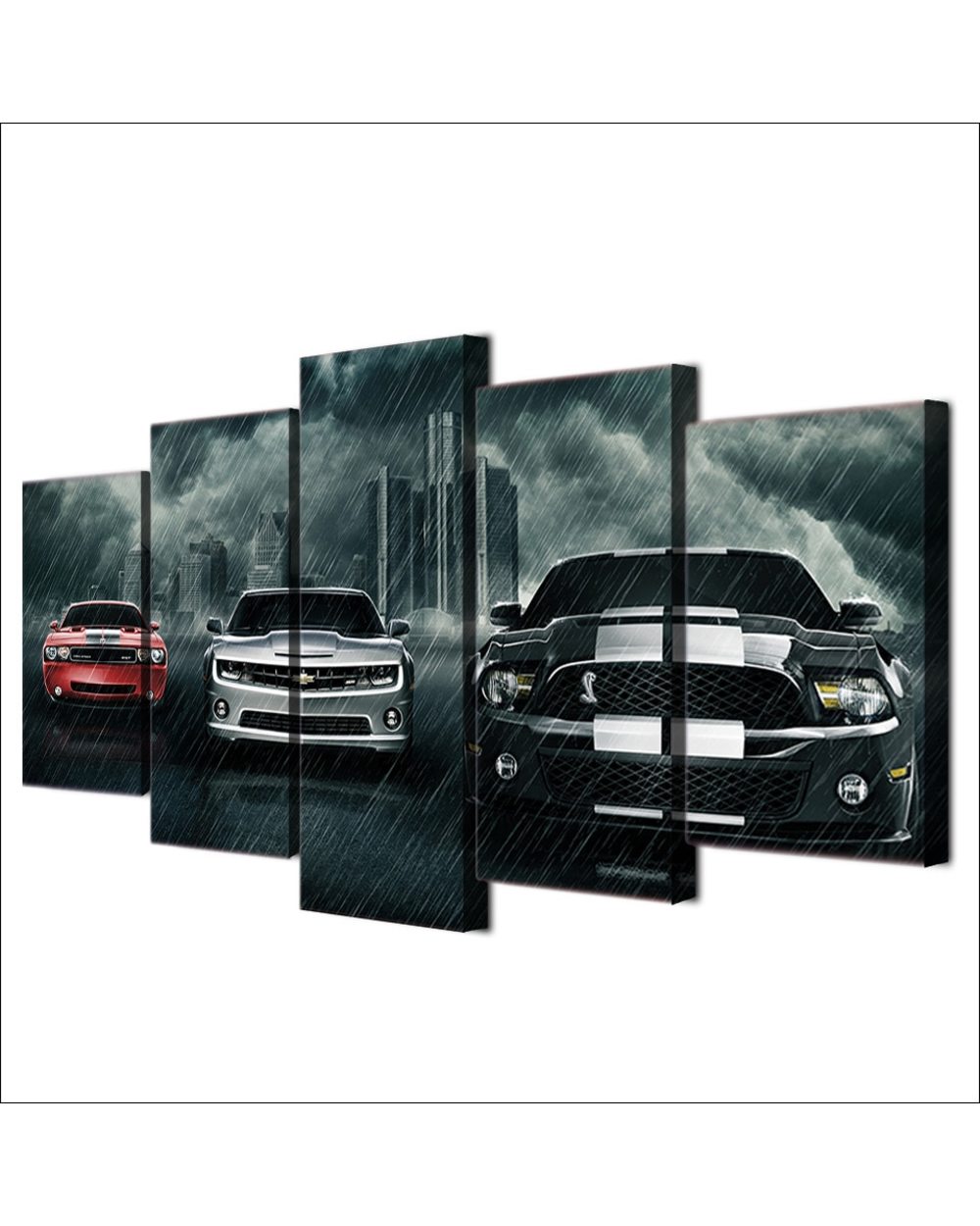 Muscle Sport Cars Black White and Red Picture Car 5 Panel Canvas Art Wall Decor front-1