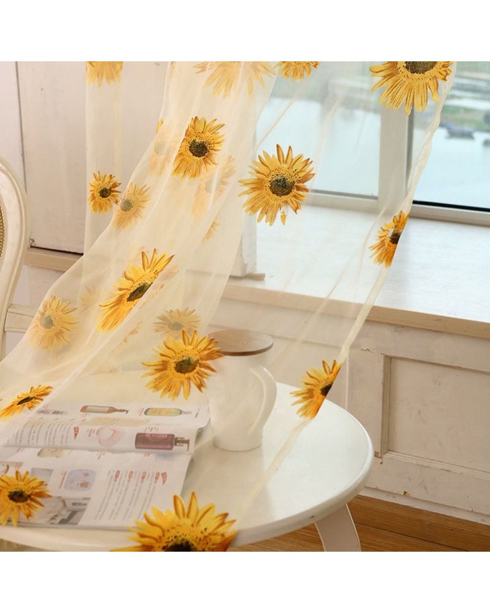 50% OFF - Sunflower Pattern Tulle Curtain Home Decor front-4
