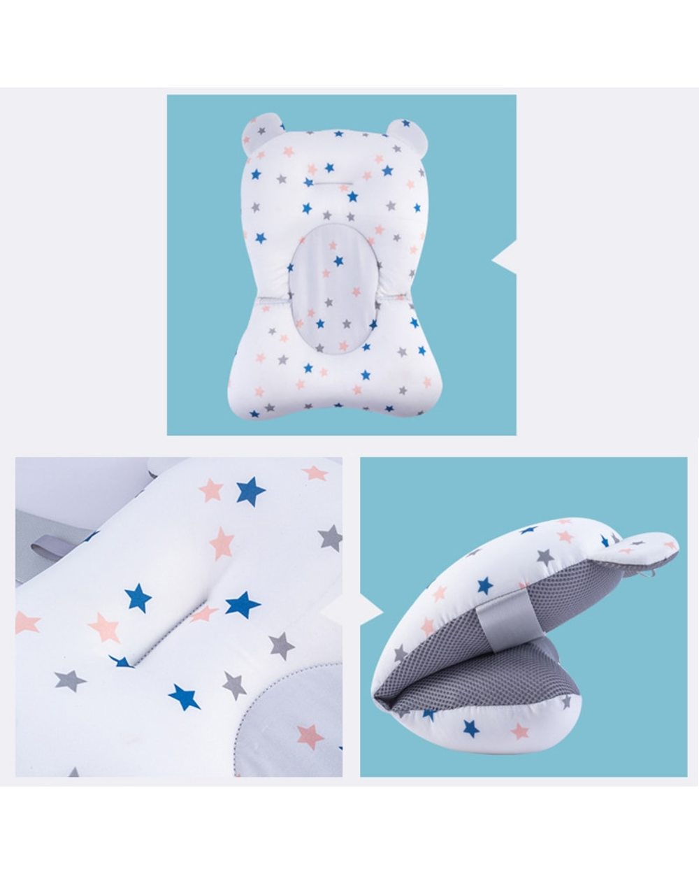 Baby Bath Seat Support Mat Foldable Baby Bath Tub Pad- Newborn Bathtub Pillow Infant Anti-Slip Soft Comfort front-4