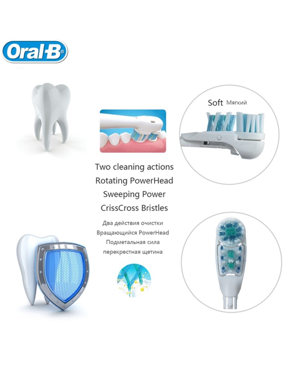 Oral-B Power Electric Toothbrush For Adults Cross Action Battery Toothbrush Teeth Whitening Replacement Brush Heads front-3