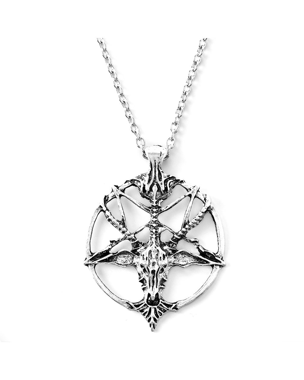 Fashion Vintage Women Men Pentagram Pan God Skull Goat Head Pendant Chain Necklace Jewelry front-2
