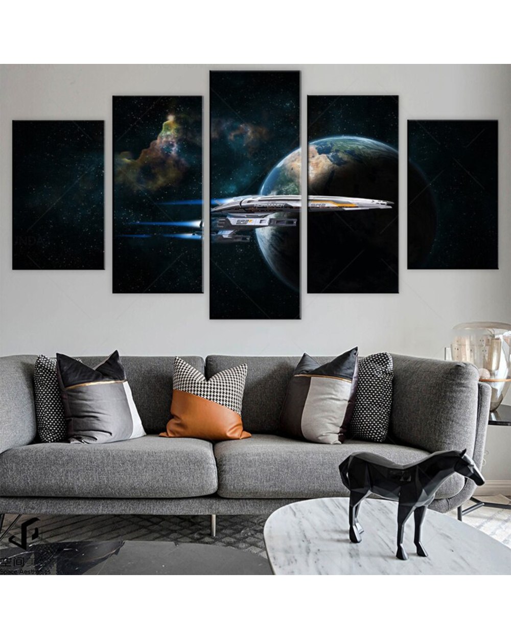 Normandy SR-2 Mass Effect 2 Picture Print Game 5 Panel Canvas Art Wall Decor front-1