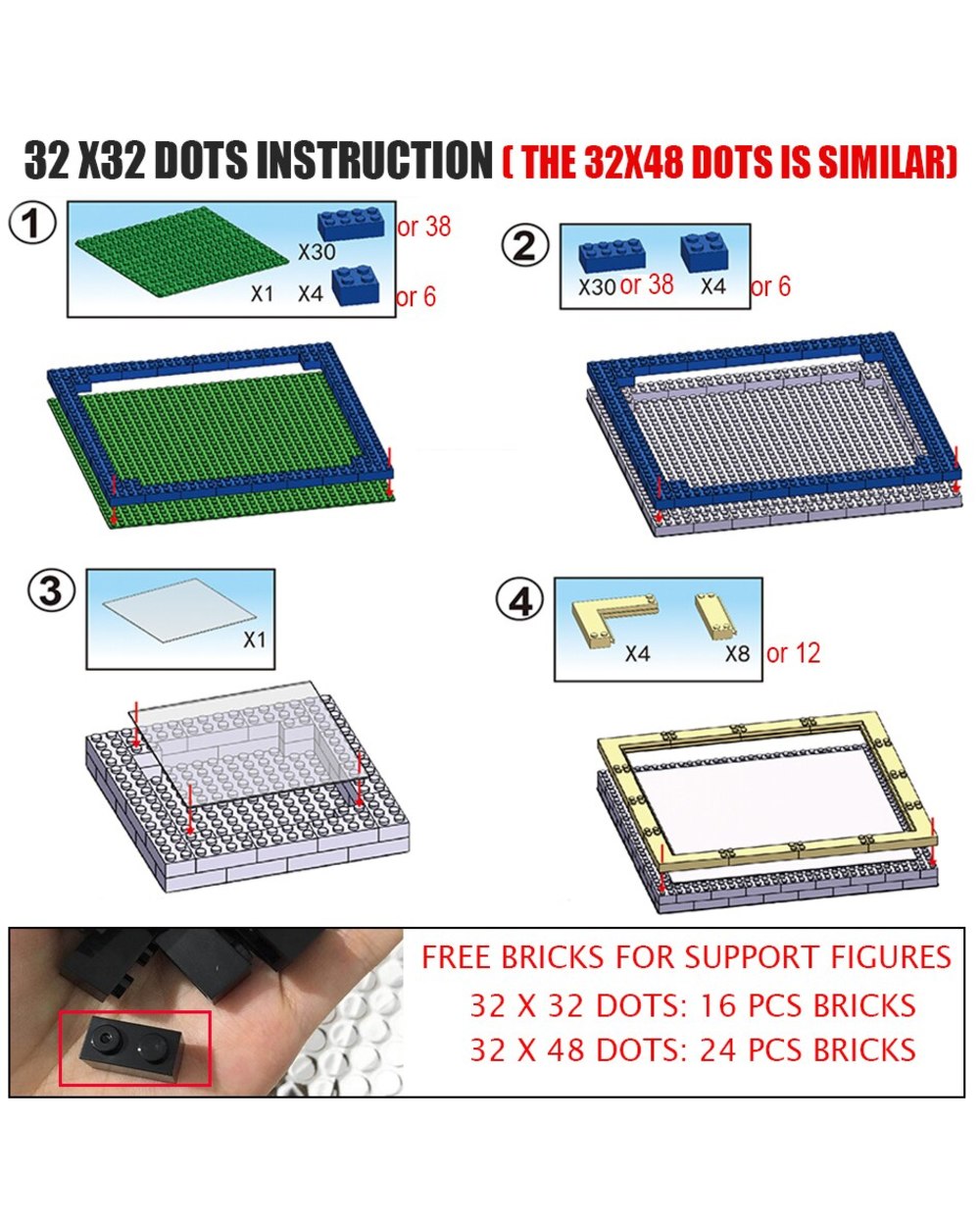 Big Size Display Case Box Dustproof Board 32 48 Dots Base Plate DIY Building Blocks Parts Compatible Figures Kids Toys front-4