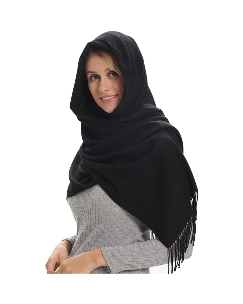Fashion Women Scarf Thin Shawls Solid Color Women Scarf Winter Hijabs Tassels Long Cashmere Like Pashmina Hijabs Scarve front-2