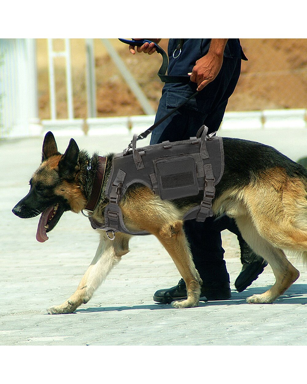 Dog Tactical Harness Molle Vest Adjustable Military Pet Training Harness For Medium Large Dogs With 2 Detachable Pouches front-4