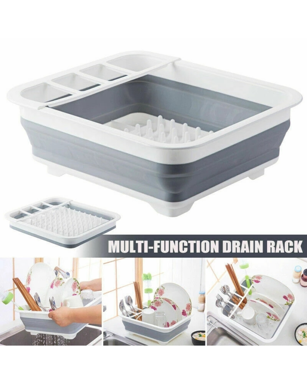 Foldable Dish Rack Kitchen Drainer Tool Bowl Tableware Plate Storage Organizer Holder Portable Fold Drying Home Tpr Rac front-0