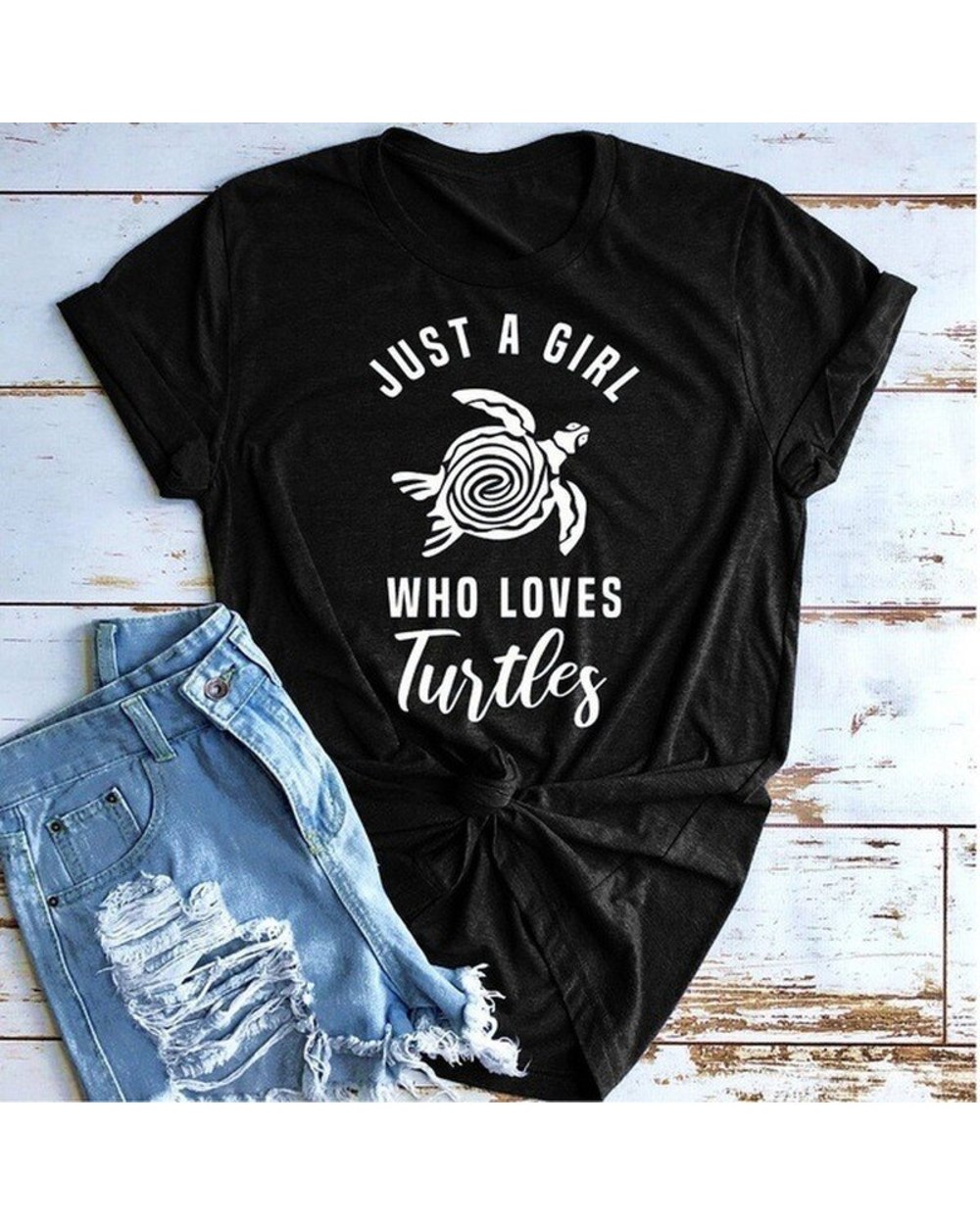 Just A Girl Love Turtle Print T Shirt Women Short Sleeve O Neck Loose Tshirt Summer Women Tee Shirt Tops Camisetas Mujer front-1