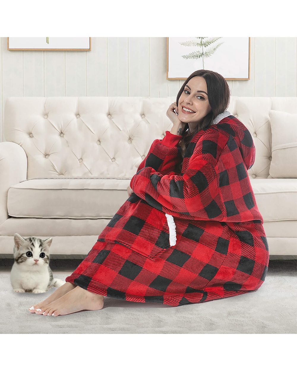 Leopard Fleece Hoodie Sweatshirt Women Oversized Hoodie Blanket With Sleeves and Pocket Oversize Pullover Sudaderas front-3
