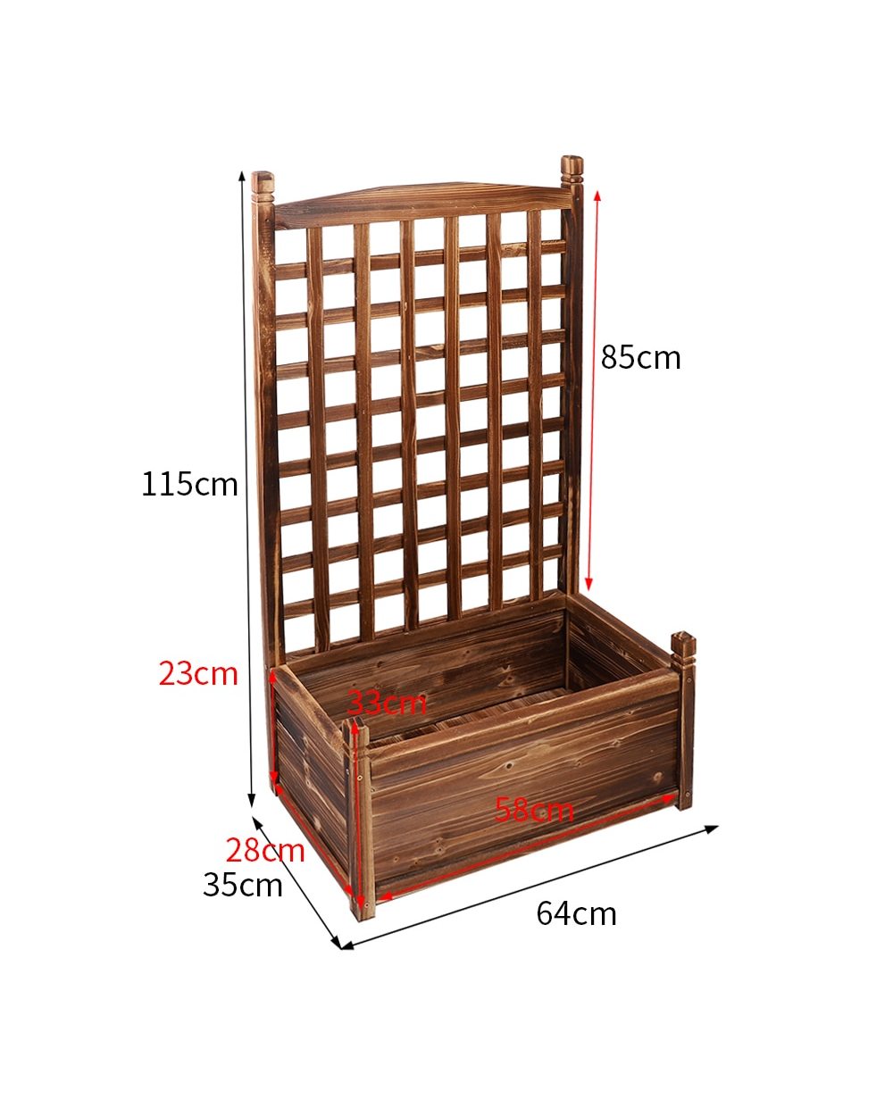 Large Wood Planter Free Standing Plant Raised Bed with Trellis for