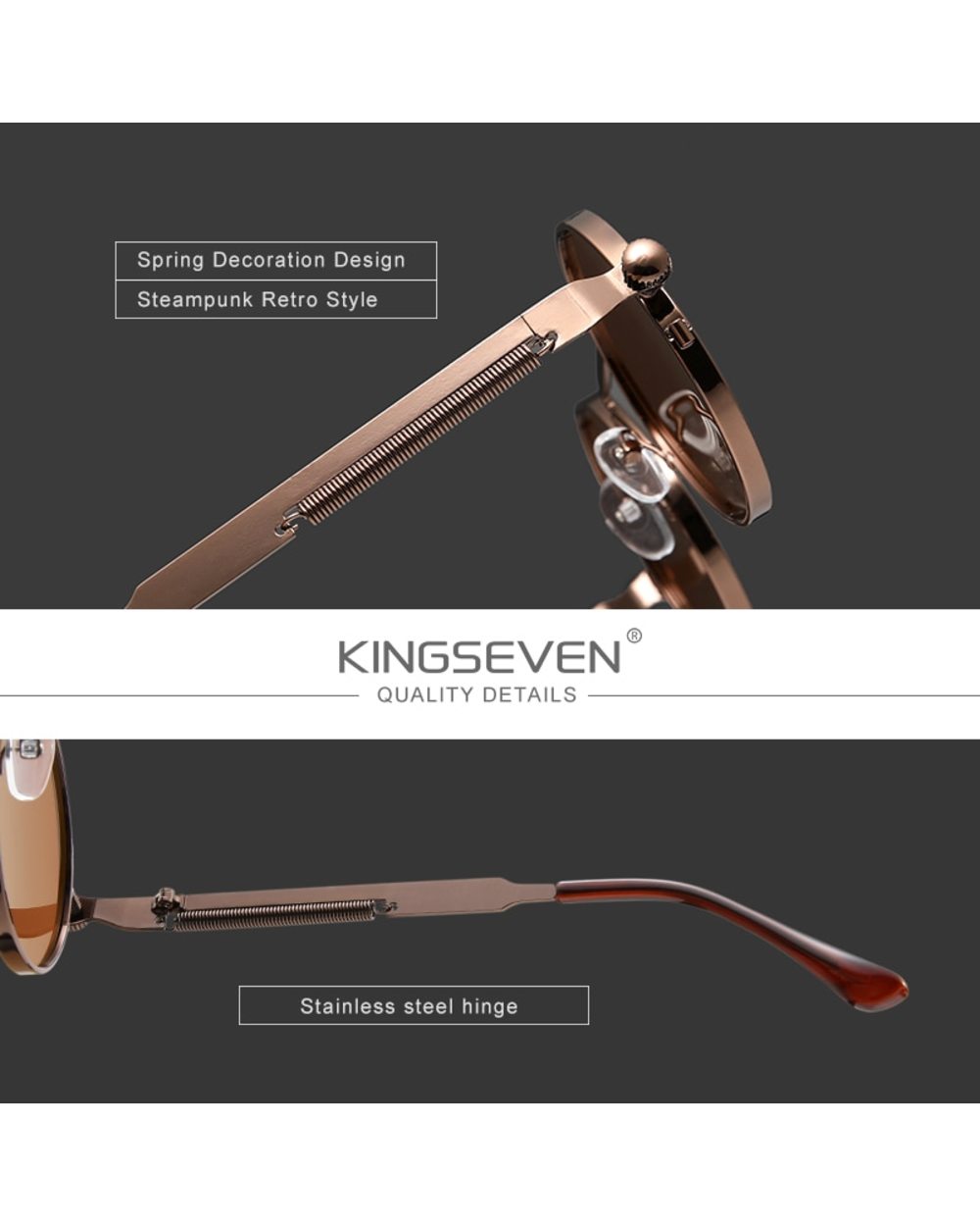 Kingseven High Quality Gothic Steampunk Sunglasses Polarized Men Women Brand Designer Vintage Round Metal Frame Sun Gla front-2