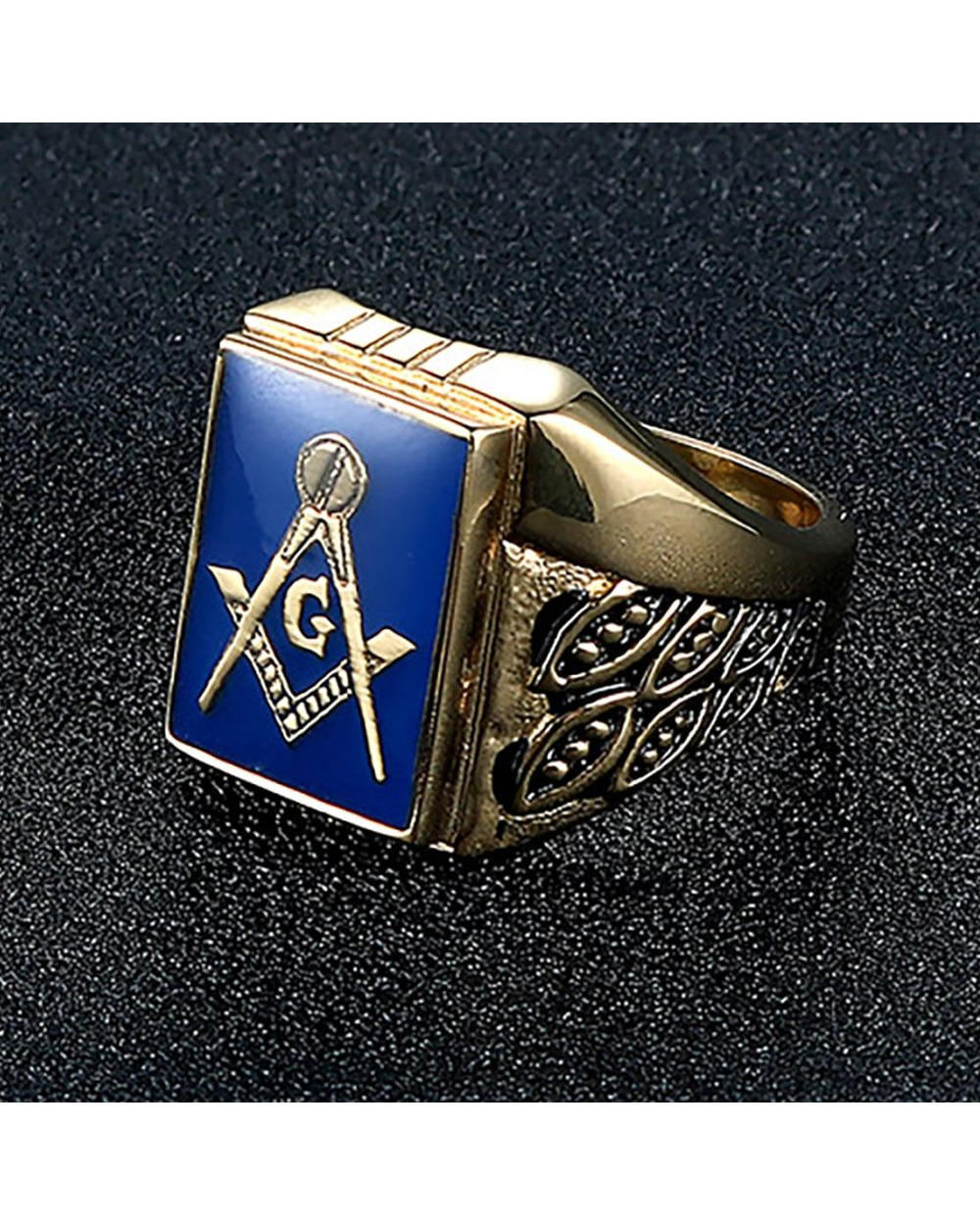 Stainless Steel Blue Retro Masonic Rings front-3