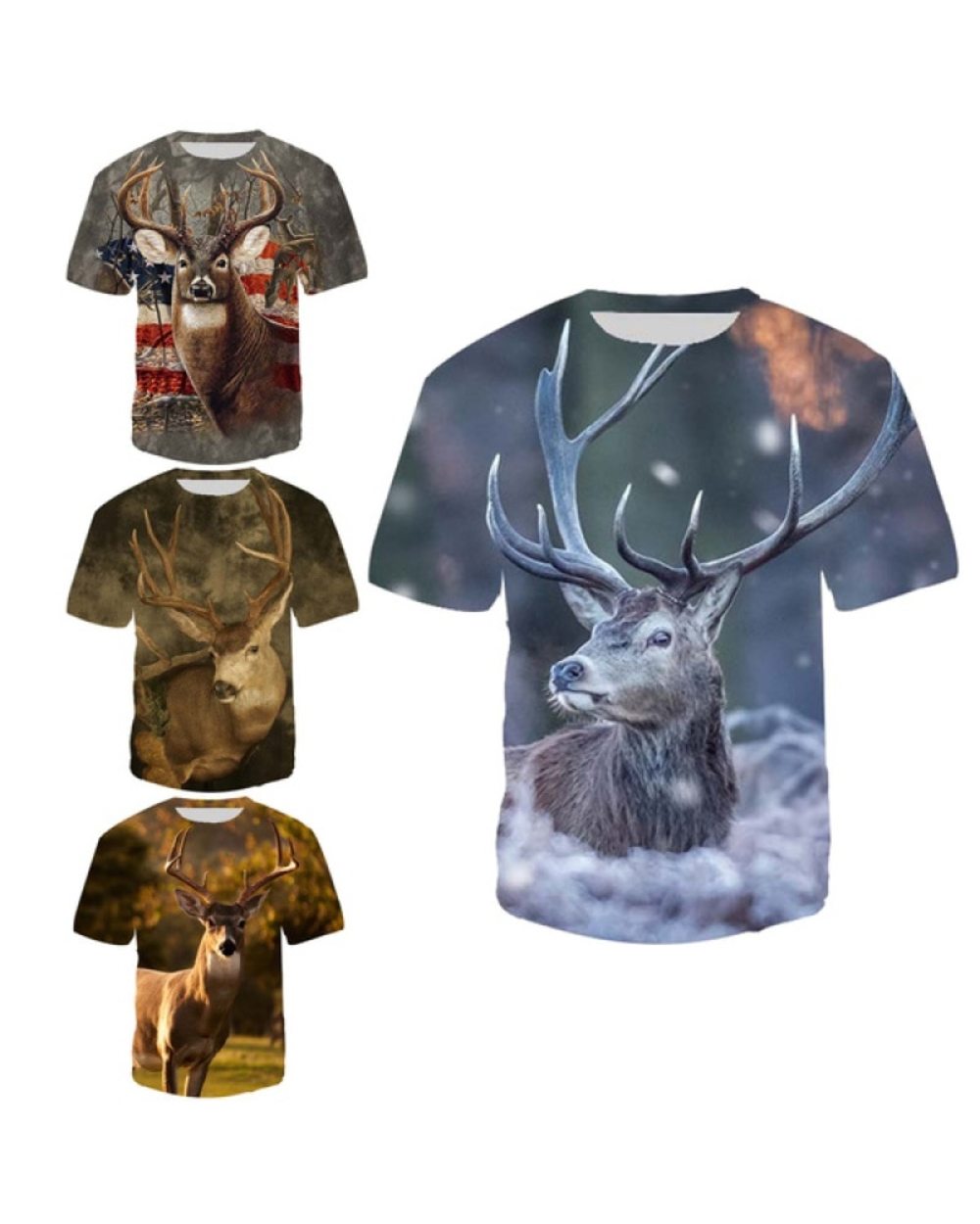 Fashion Cool Deer Hunting Camo Colorful T Shirt Men 3D Printed Animal Tee Tops Plus Size front-0