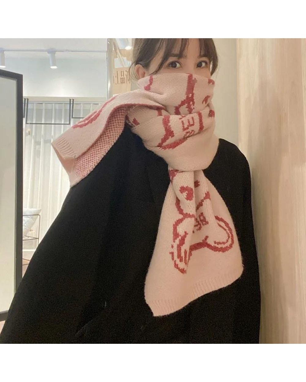 2022 Korean Fashion Knitted Bear Winter Women Scarf Couple Warm Cashmere Scarves Shawls Neck Bandana Pashmina Lady Wrap front-1