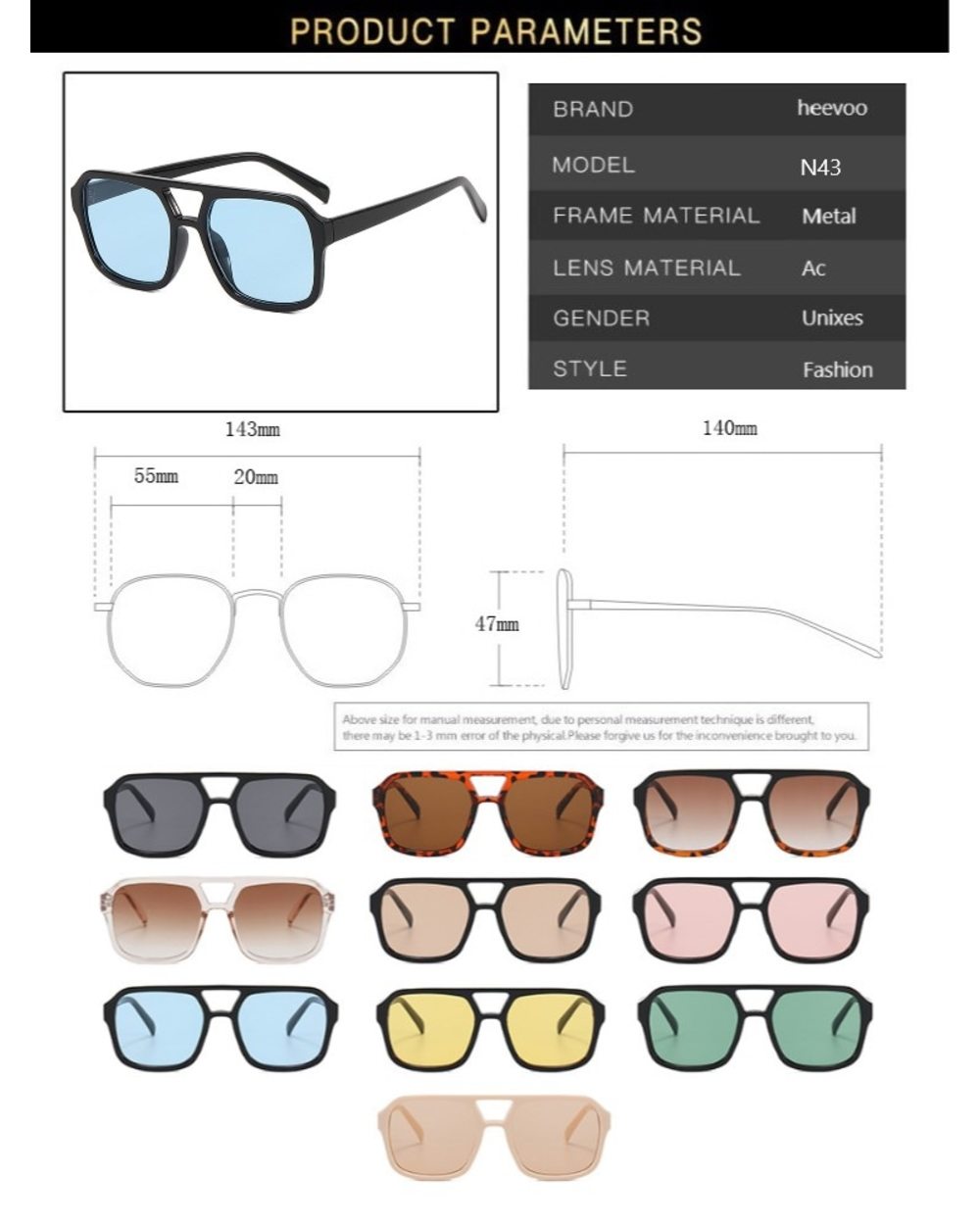 Fashion Square Sunglasses Women Vintage Frame Female Double Beam Sun Glasses Ocean Gradient Retro Designer Outdoor Ocul front-3