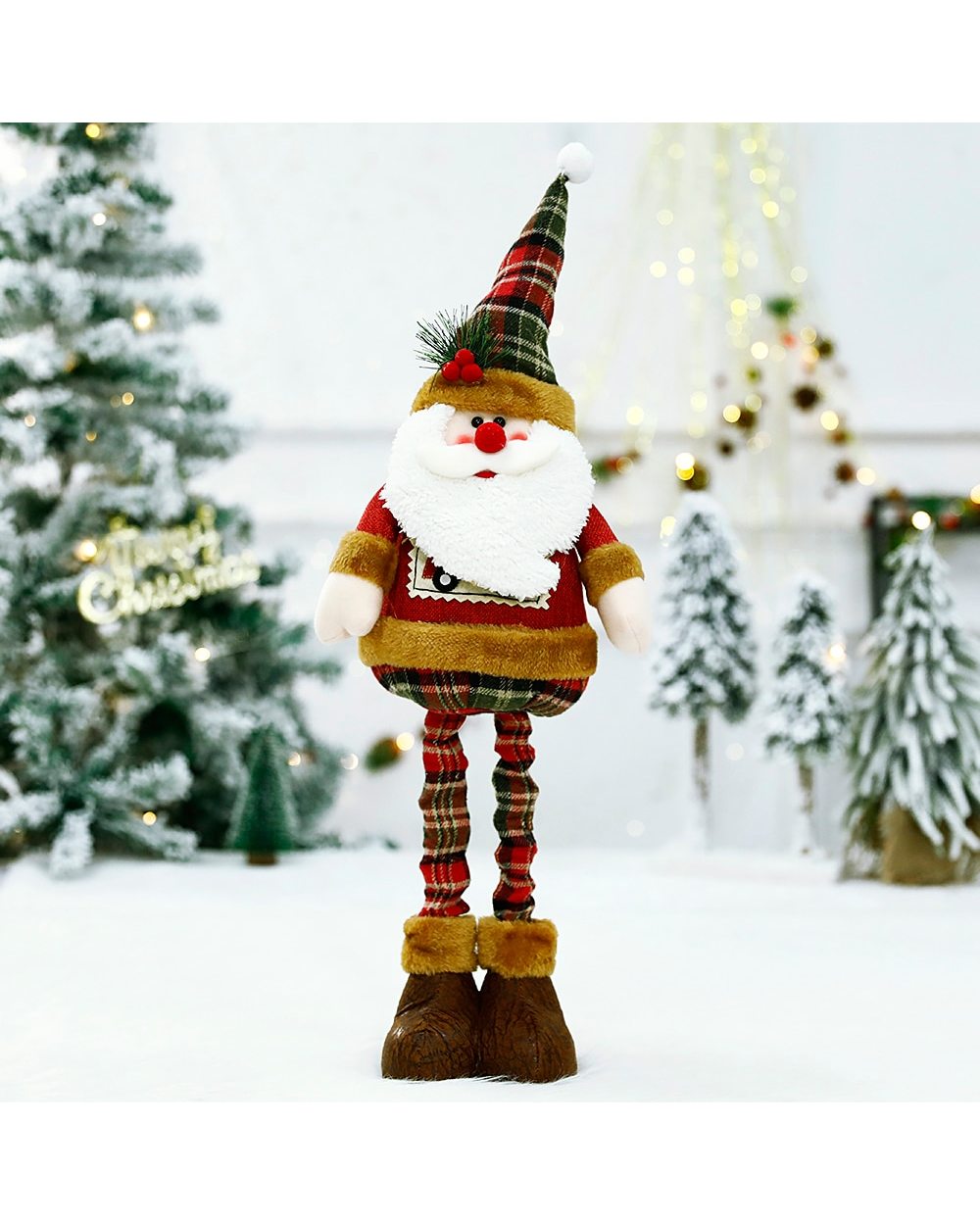 Stretch Leg Christmas Doll Extendable Standing Ornaments Navidad New Year Gift Xmas Tree Decor Retractable Santa Claus front-2