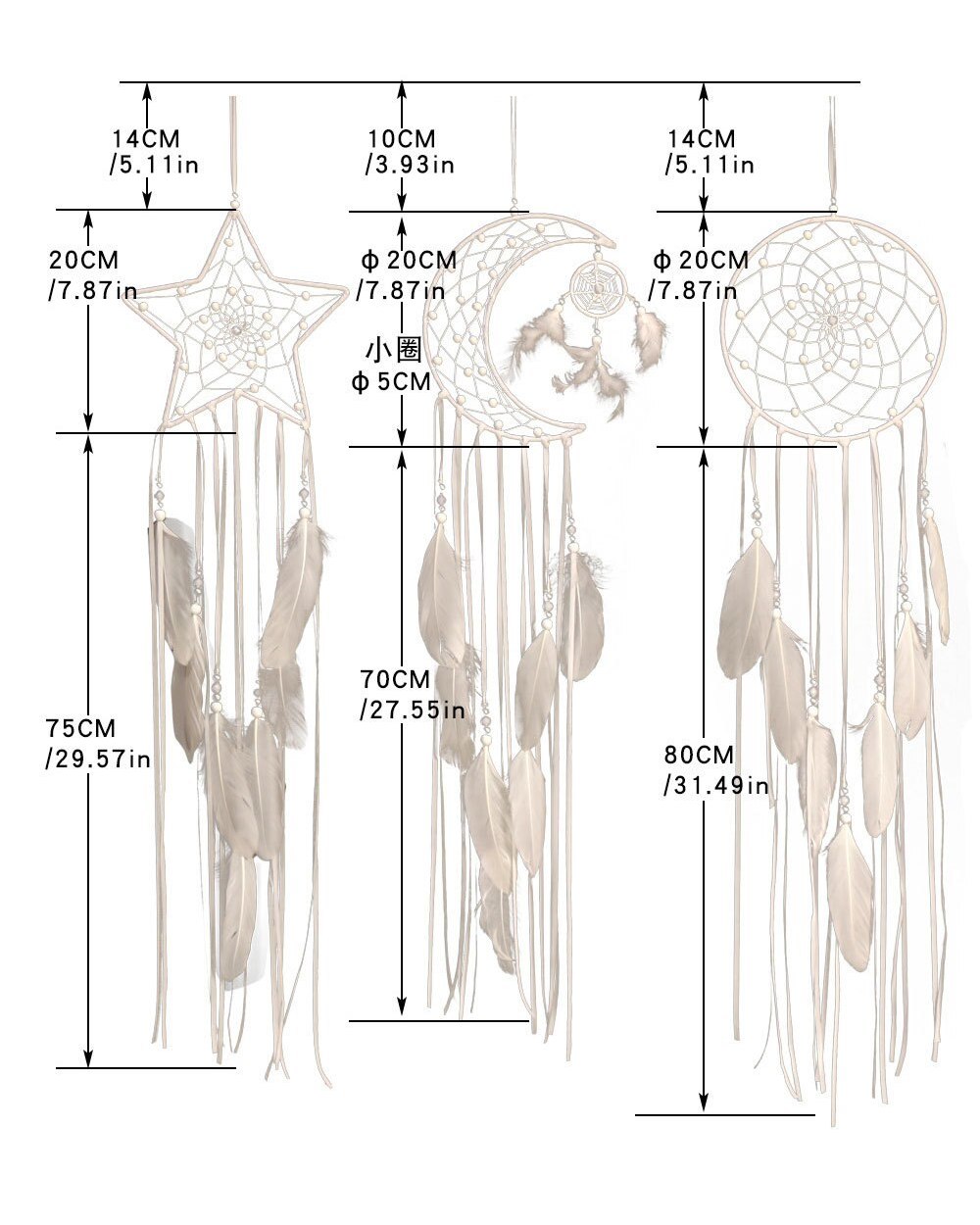 3 Pieces Dream Catcher Moon Sun Star White Design Nordic For Room Decoration for Wall Hanging Home Decor Gift VG06 front-5