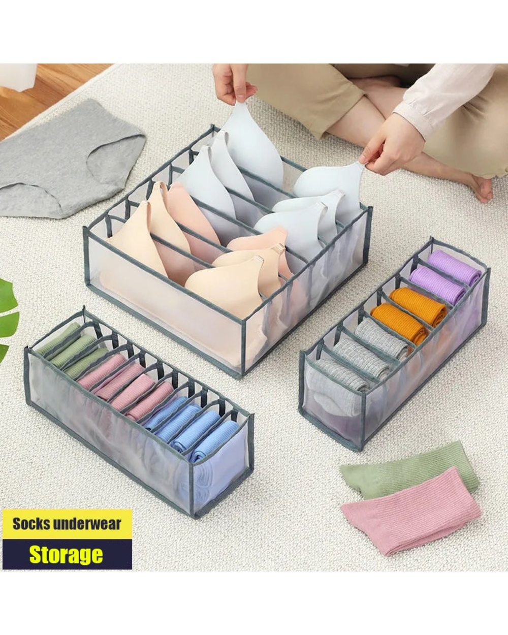 Storage Organizer for Clothes Separated Socks Shorts Bra Storage Boxs Dormitory Closet Organizer Drawer Washable front-0