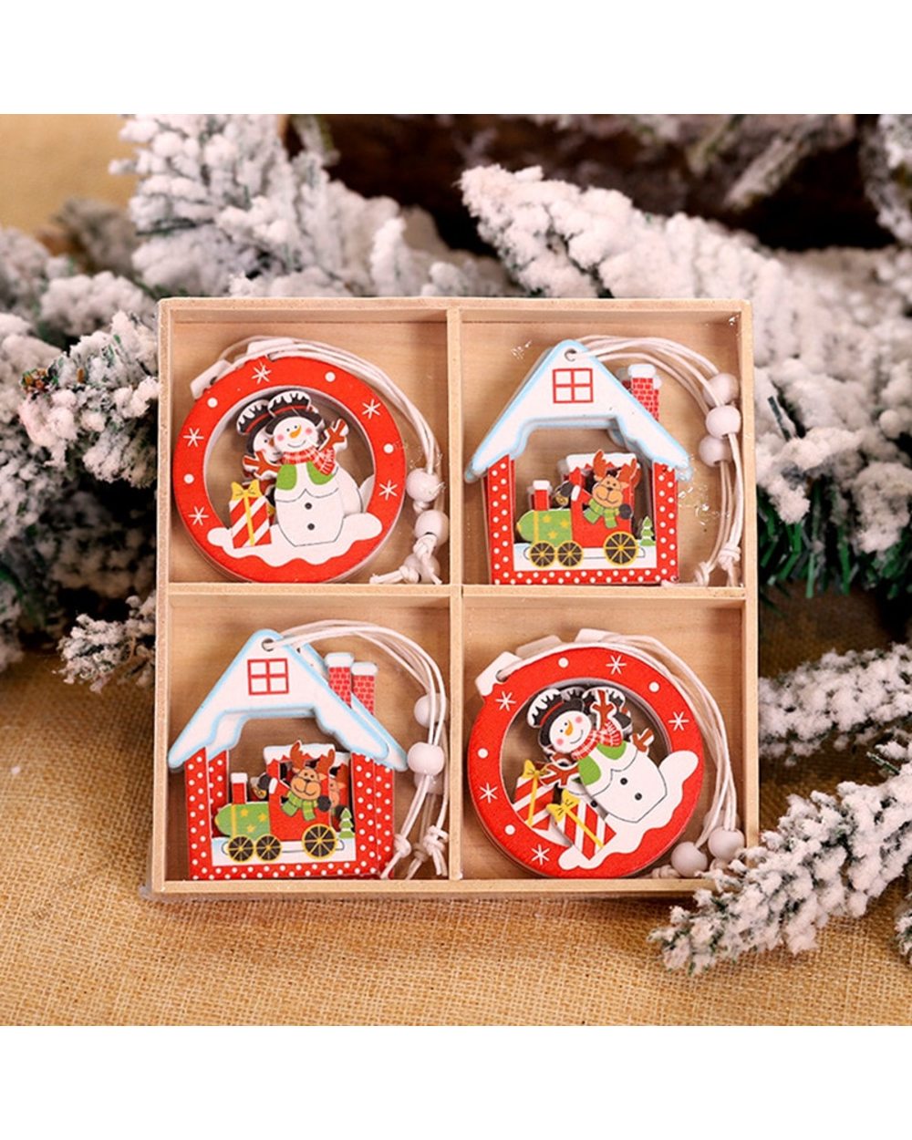 12Pcs Christmas Snowflakes Wooden Pendants Xmas Tree Ornaments Home Hanging Decor Christmas Decorations VG06 front-0